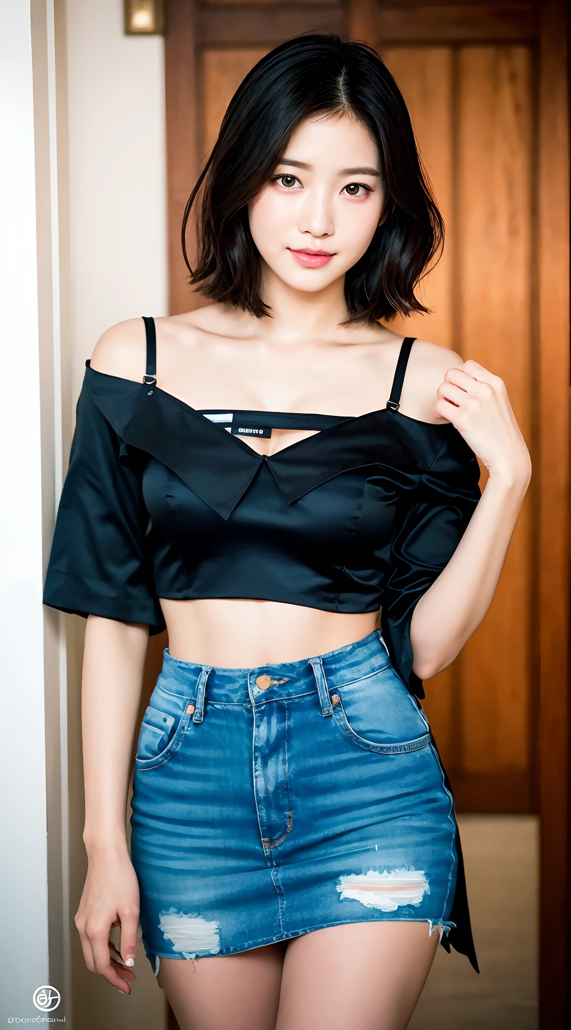 (8K、Raw photography、top-quality、masuter piece:1.2)、ultra-detailliert、ultra res、(realisitic、rialistic photo:1.37)、portlate、high-definition RAW color photography、Professional Photography、highly detailed and beautiful、ighly detailed、8K Picture Wallpaper、amazing detailed、huge filesize、Official art、Highly detailed CG Unity 8K wallpapers、highly detailed beautiful girl、extra detailed face、extremely detailed eye、highlydetailed skin、extremely detailed fingers、highly detailed nose、highly detail mouth、Perfect Anatomy、细致背景、Detailed clothing、女の子1人、(20:1.2)、in her 20s、Cute little girl s、Realistic body、小柄、de pele branca、glistning skin、Slim body、Handsome body、A dark-haired、(((short-hair)))、(bluntbangs: 1.2)、A smile、kawaii、zora々Right、kawaii faces、Lifelike face、Delicate eyes、Sauce order、((Ultra Black Mini Skirt))、see -through、耳Nipple Ring、Looking at the camera、cowboy shot、front facing、standing athletic pose、Contrapo、Dynamic Poses、((Firm D-cup milk))、cowboy shot