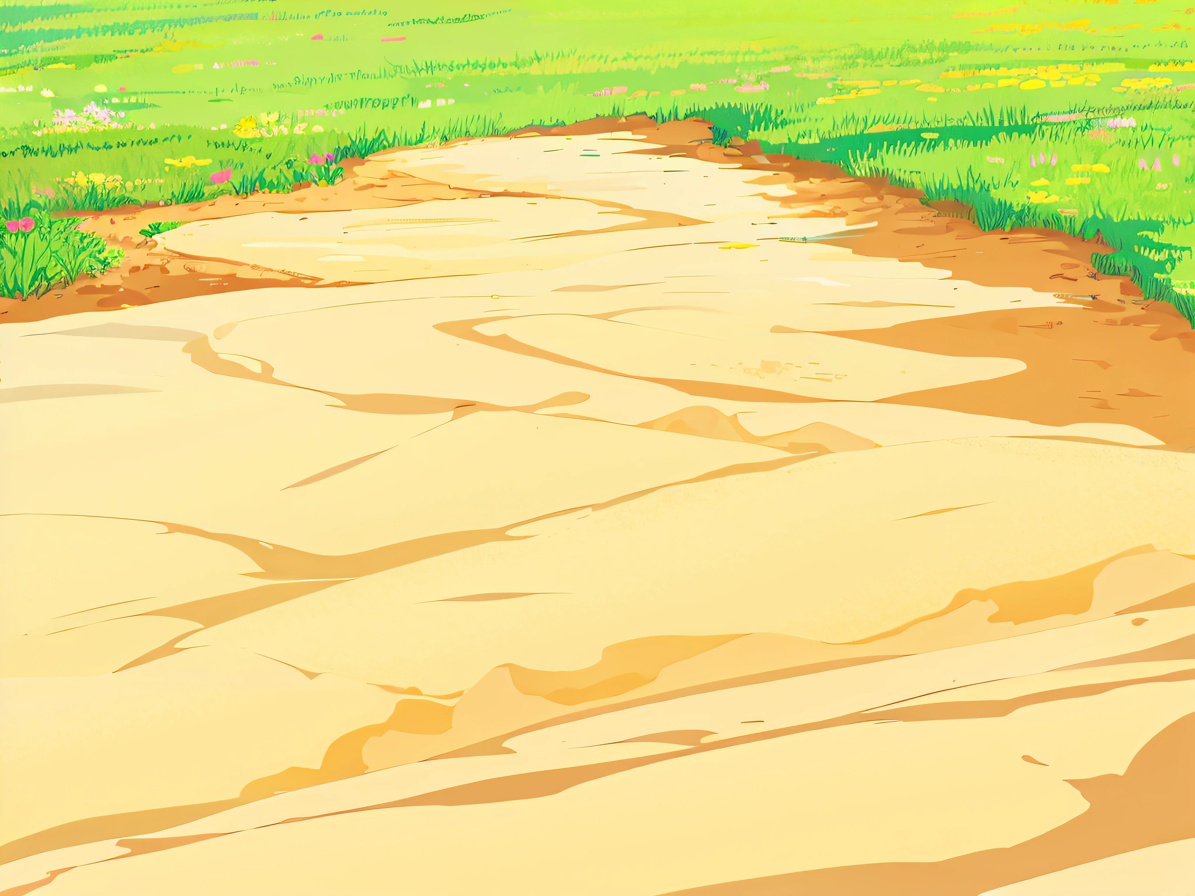 Uphill view,Flat dirt floor,Hand drawn cartoon style