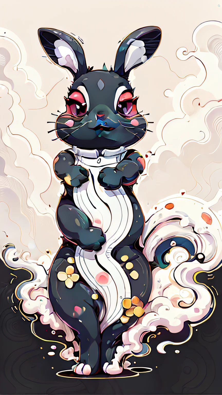 National tide，A rabbit, line art colouring page, thick black lineart, Simple lines of art, stylized linework, thick lineart, clean lineart, coloring page, Coloring book outline, linear art, detailed rabbit in the middle, clean coloring book page, bold lineart, heavy lineart, inspired by Kanbun Master