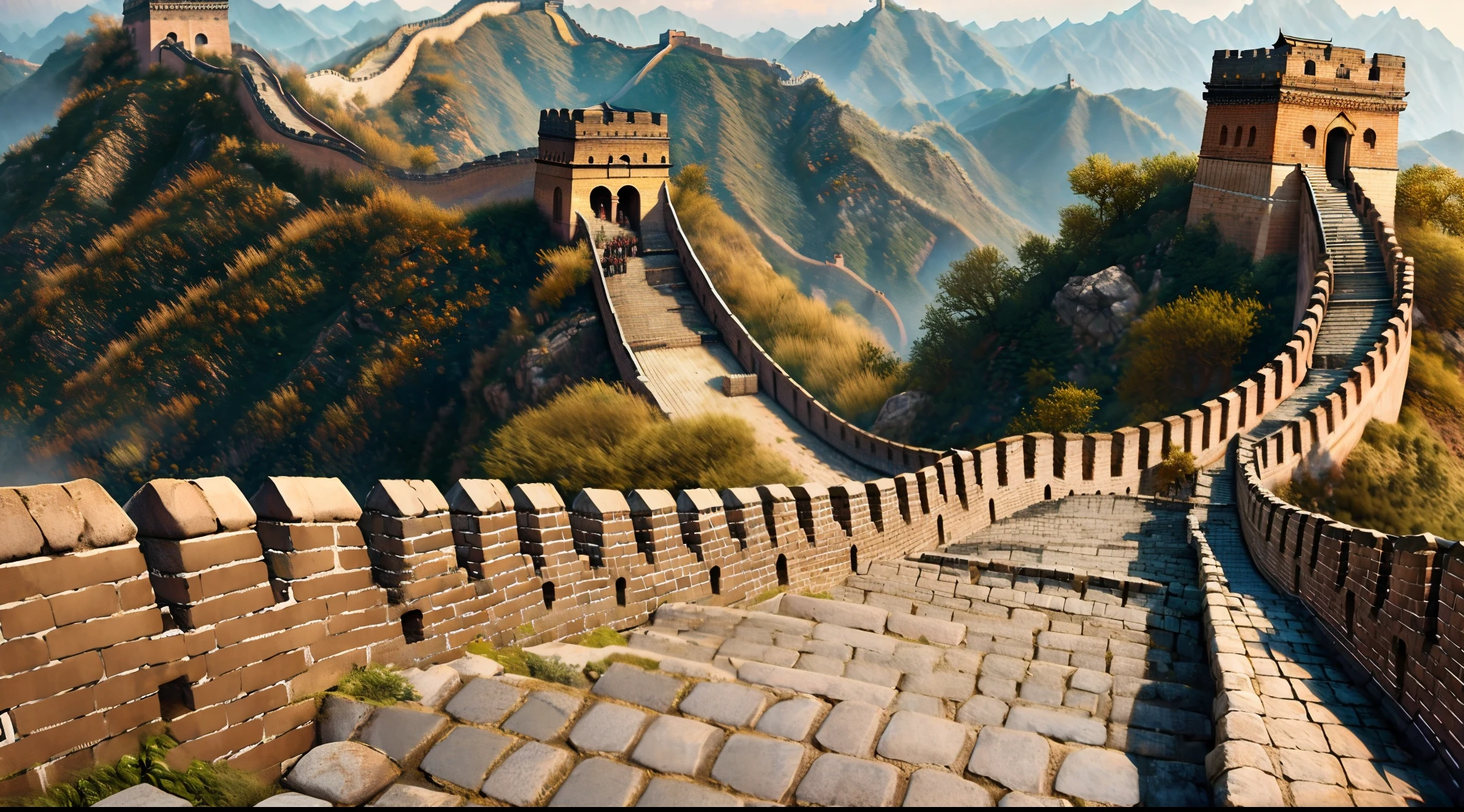 (Best quality),(Masterpiece),(Ultra detailed),(high detal),(Extremely detailed),the great wall, Known for , Golden , Extremely detailed photorealistic rendering, extreme realistic, 8K, concept art style, illusory engine, rendering by octane