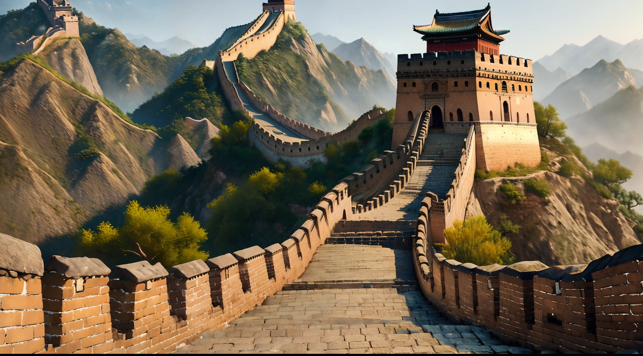 (Best quality),(Masterpiece),(Ultra detailed),(high detal),(Extremely detailed),the great wall, Known for , Golden , Extremely detailed photorealistic rendering, extreme realistic, 8K, concept art style, illusory engine, rendering by octane