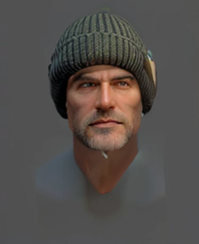 White male in hat，middle aged man，stubbles，Photorealistic rendering，Photorealistic rendering，3D modeling