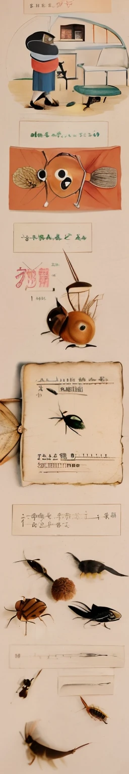 Schematic diagram of various types of fish, cockroach, cockroach character, cockroach lady, Wang Chen, insect, A illustration, Middle metaverse, Children\'s book drawing, insects, Chiba Yuda, author:Mei Qing, funny illustration, daily life