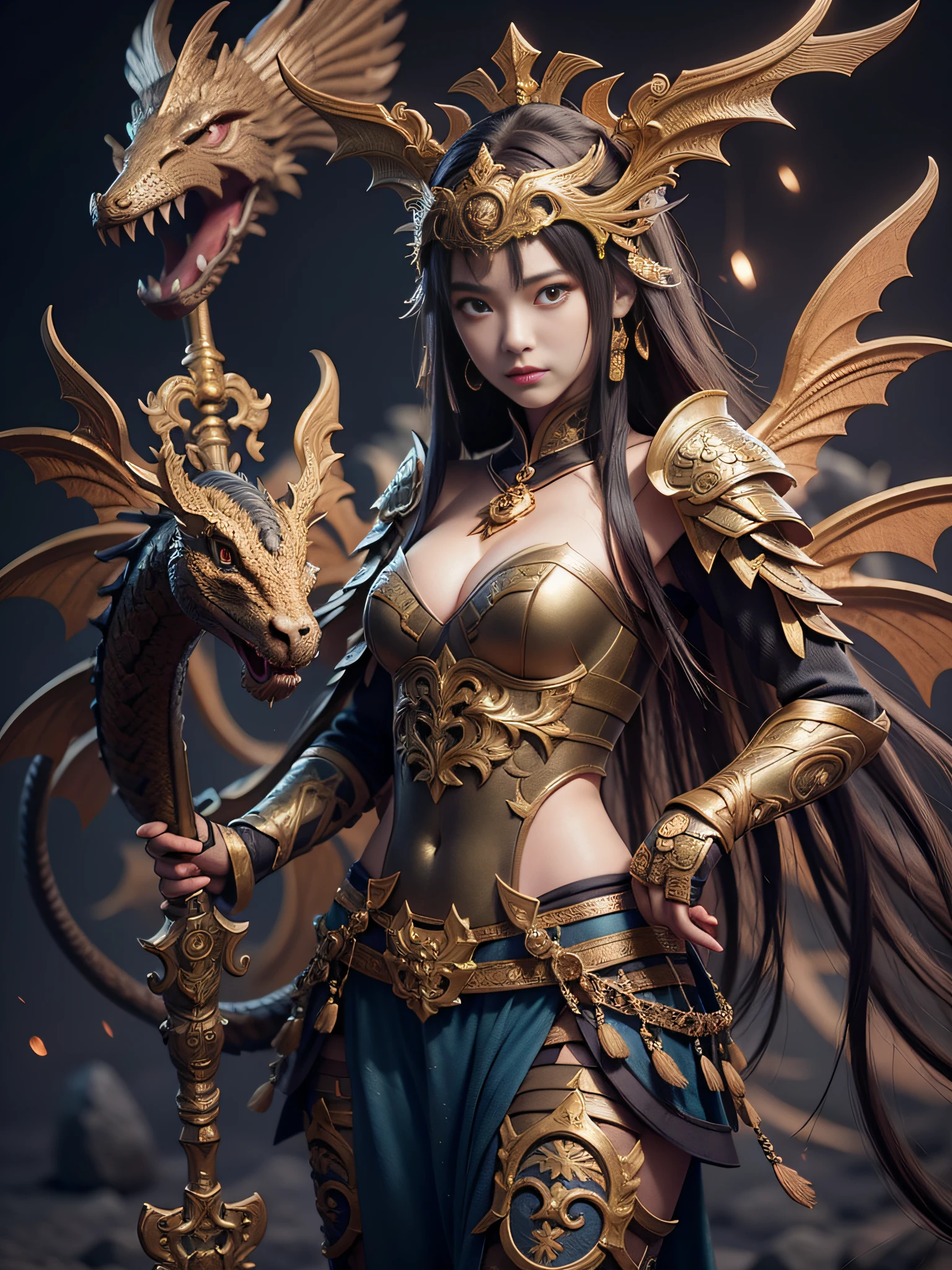 Anime - a style illustration of a woman with a dragon and a sword, the dragon girl portrait, Artgerm and Ruan Jia, Ruan Jia and Artgerm, Dragon girl, Epic fantasy digital art style, 2. 5 D CGI anime fantasy artwork, Detailed digital 2D fantasy art, author：ruanjia、stanely artgerm