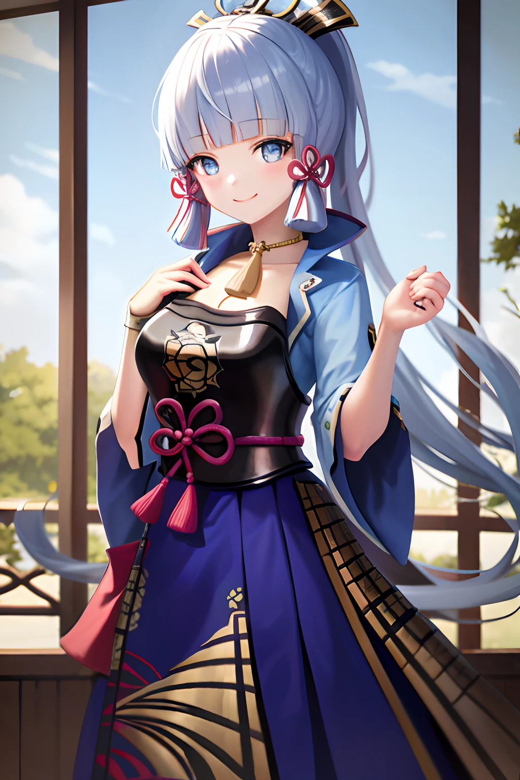 masterpiece, highres, best quality, 1girl solo, kamisato_ayaka, smile, kimono