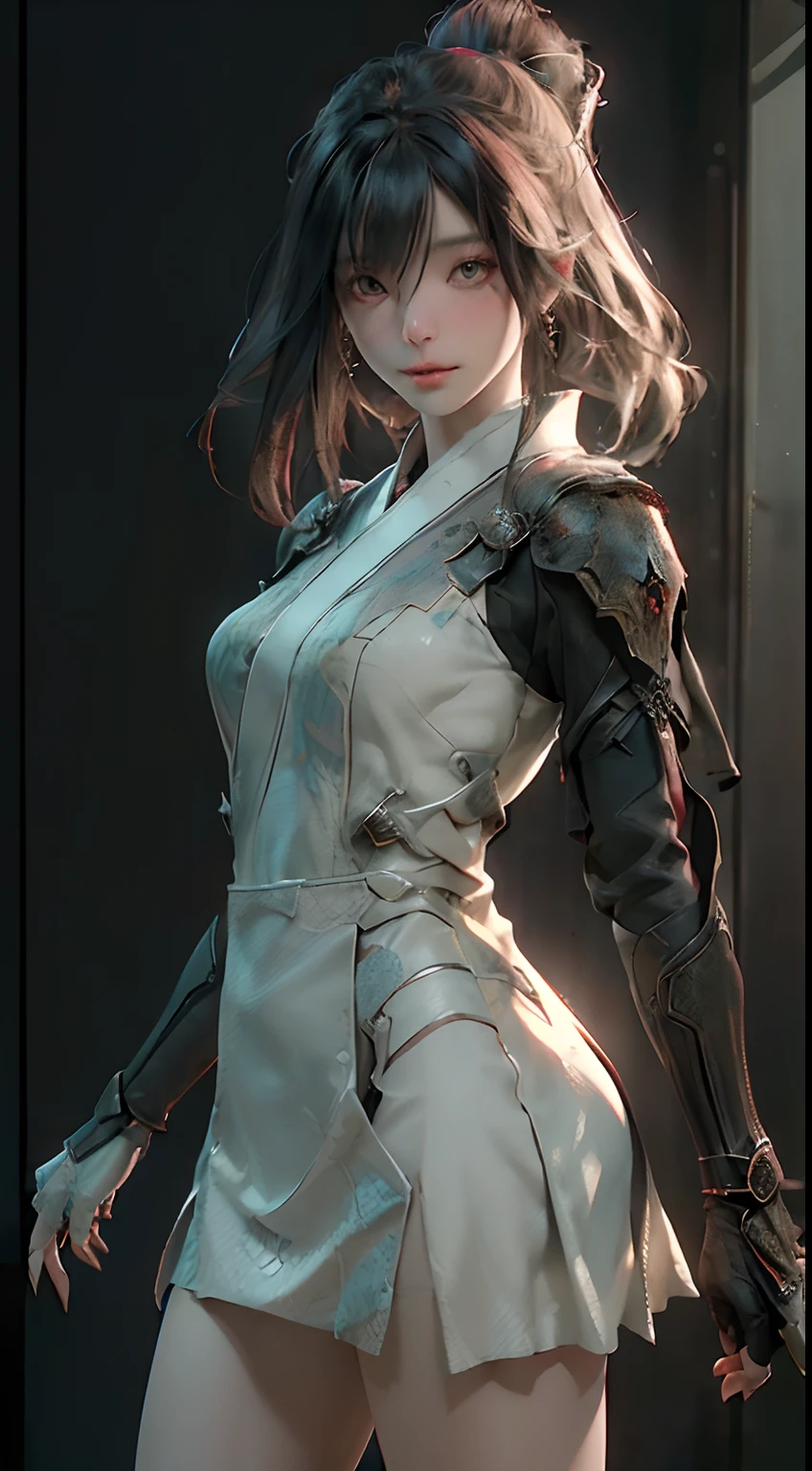 ((top-quality)), ((masterpiece)), (detaileds:1.4), 3D, Image of beautiful Japan woman,HDR(HighDynamicRange),Ray traching,NVIDIA RTX,Hyper-Resolution,Unreal 5,sub-surface Scattering,PBR Texturing,Postprocess,Anisotropy Filtering,depth of fields,Maximum clarity and sharpness,multi-layer texture,Albedo and specular maps,Surface Shading,Accurate simulation of light-material interactions,perfectly proportions,Octane Rendering,Two-tone lighting,Wide aperture,Low ISO、White Balance、thirds rule、8K RAW、A dark-haired、Red ribbons、hand armor、hakama