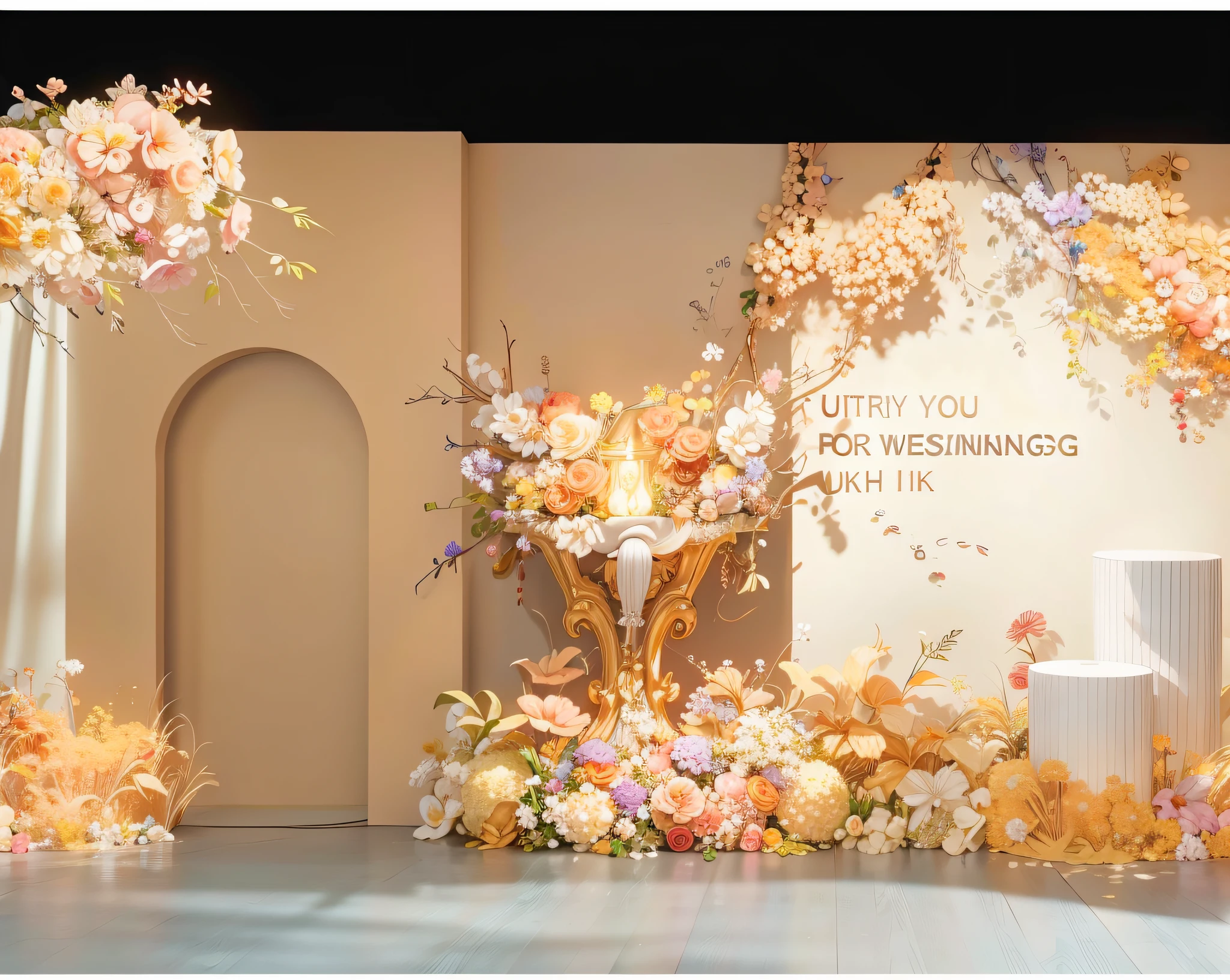 8K level quality,Ultra-clear,Golden,opulent,lamp lights,Wedding renderings,Interior design,3Drenderingof,hyper HD,Lots of small flowers,exquisite lighting and shadows,Detail portrayal,ultraclear,depth of fields, paying homage,Interior design, Ultra photo realsisim, RAW photogr, Sharp focus,Wedding banquet hall,Wedding design,tmasterpiece, 8K, tmasterpiece,Ultra photo realsisim,32K,Very detailed CG unity 8K wallpaper,best qualtiy,exquisite lighting and shadows,Detail portrayal,Welcome area,Spend a little less