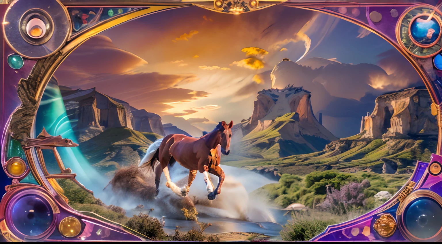 8 horses,A grand spectacle,super wide shot,1#Horse one o'clock pegasus,2#cavalos: Three o'clock elf Ryoma,3#Horse nine o'clock unicorn,4#Horse four o'clock mechanical horse,5#Horse Golden Point Wind Elf Horse,6#Ma had a nightmare at seven,7#Dial Center Knight,8#The horse randomly enters the Chaos Horse。In a large herd of horses,Extremely special and rare eight horses surround each other,Gallop like a clock across the steppe。The vast plains of the epic scene are rich in aquatic plants,In the distance is the snow-capped Mount Everest,Snow creek flows into the sea,At the other end is the magnificent City of Giants,Horse teams enter and exit the city gates。
The Light Projection Pegasus from Supreme Heaven has a rainbow aperture from Supreme Heaven,She walks between light and purity,No additional ornaments were needed to highlight her dignity and holiness,Even the sky showed her clear skies,She has a deep hostility with the nightmarish heavy journey from hell,The two never put their heads next to each other,Surrounded by sulfur flames, Hell rides hard every time a horse's hooves fall, Step on the grass from the lava on the ground,The sky on the steppe is brighter,It makes the earth deeper。
The wind wings of the wind elf horse let its position be erratic,She flicked the cyan aperture with her hand,Always can't help but tease mechanical horses,The mechanical horse mecha is full of beauty,The shoulder back position always reveals delicate mechanical accessories,Four feet with hydraulic pump and electromagnetic ejection device。
Unicorns want to steal all the horses from their unblemished beauty,But on the side, Fairy Ryoma is comparing with it,Their unique elven-patterned armor and colorful saddles make them the most fashionable horses。
The female knight charges on her knightly warhorse,Her lofty ideals made her unstoppable,No doubt about it,She is the protagonist of this photo。There is also a chaos horse from uncharted territory,It blends together,With almost unimaginable w