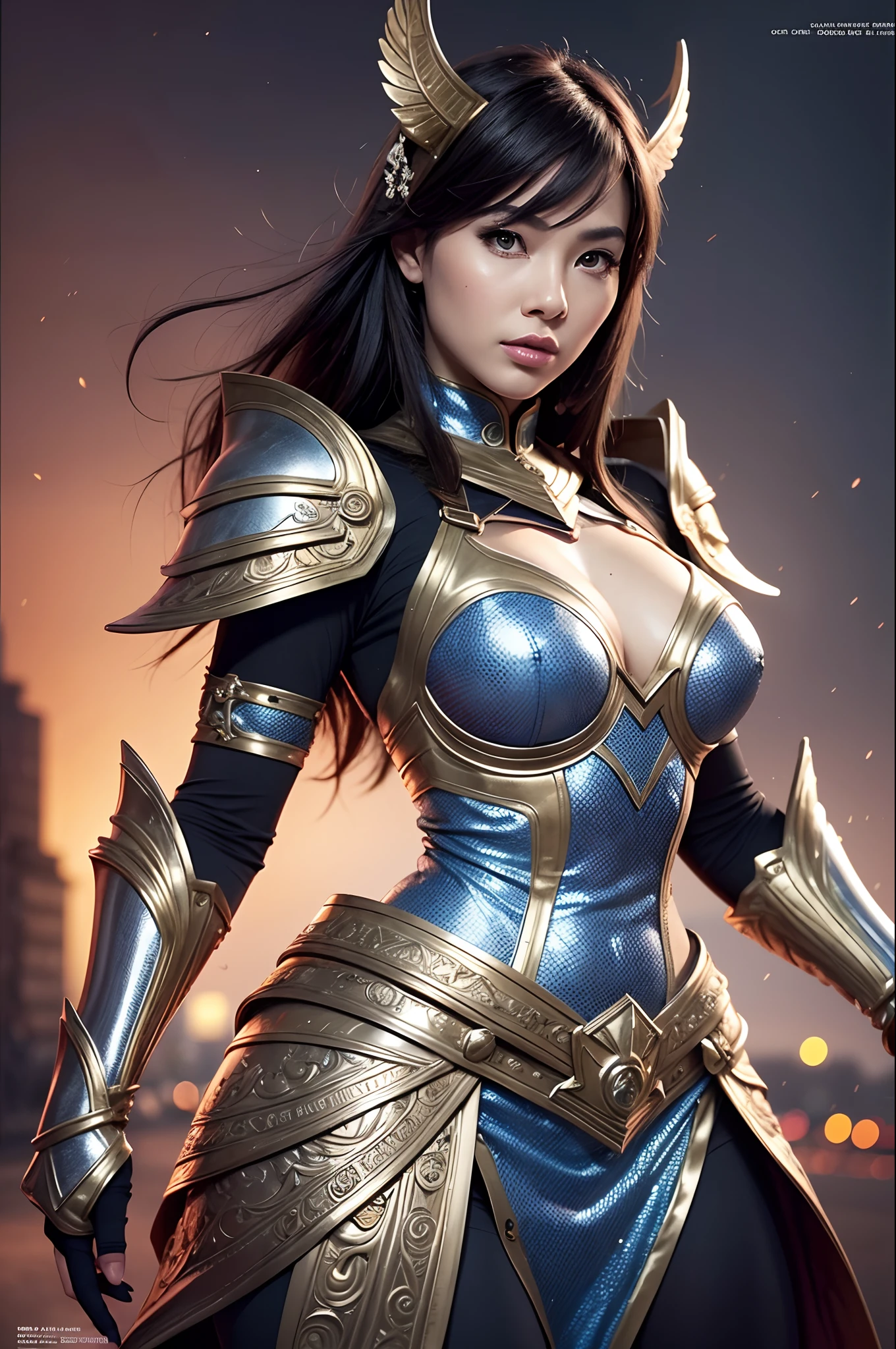 a close up of a mature woman in a silver and blue dress, (mature face:1.4), chengwei pan on artstation, by Yang J, detailed fantasy art, stunning character art, fanart best artstation, epic exquisite character art, beautiful armor, extremely detailed artgerm, detailed digital anime art, artgerm on artstation pixiv, armor woman, (magazine:1.3), (cover-style:1.3), fashionable, woman, vibrant, outfit, posing, front, colorful, dynamic, background, elements, confident, expression, holding, statement, accessory, majestic, coiled, around, touch, scene, text, cover, bold, attention-grabbing, title, stylish, font, catchy, headline, larger, striking, modern, trendy, focus, fashion