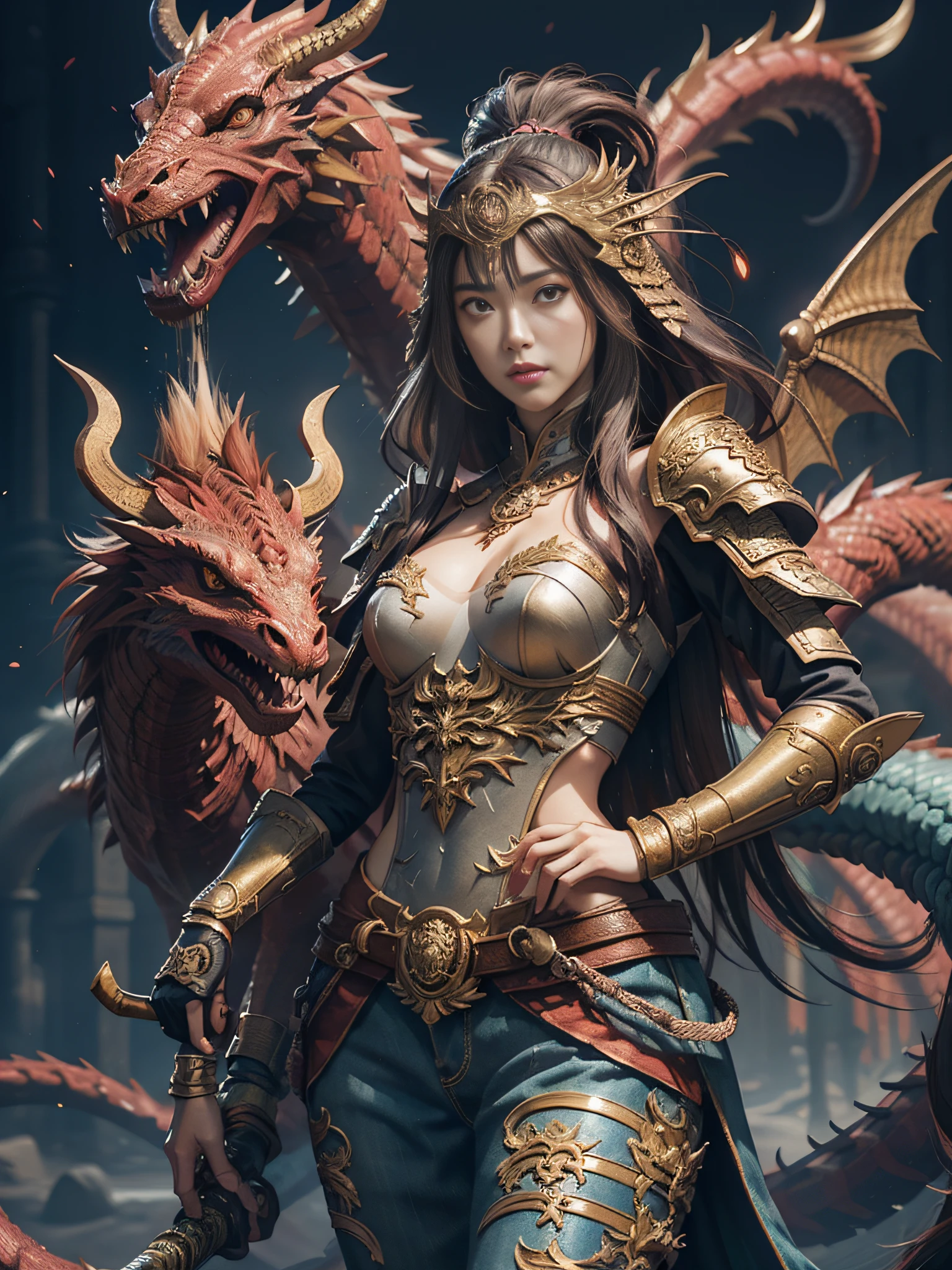 Anime - a style illustration of a woman with a dragon and a sword, the dragon girl portrait, Artgerm and Ruan Jia, Ruan Jia and Artgerm, Dragon girl, Epic fantasy digital art style, 2. 5 D CGI anime fantasy artwork, Detailed digital 2D fantasy art, author:ruanjia、stanely artgerm