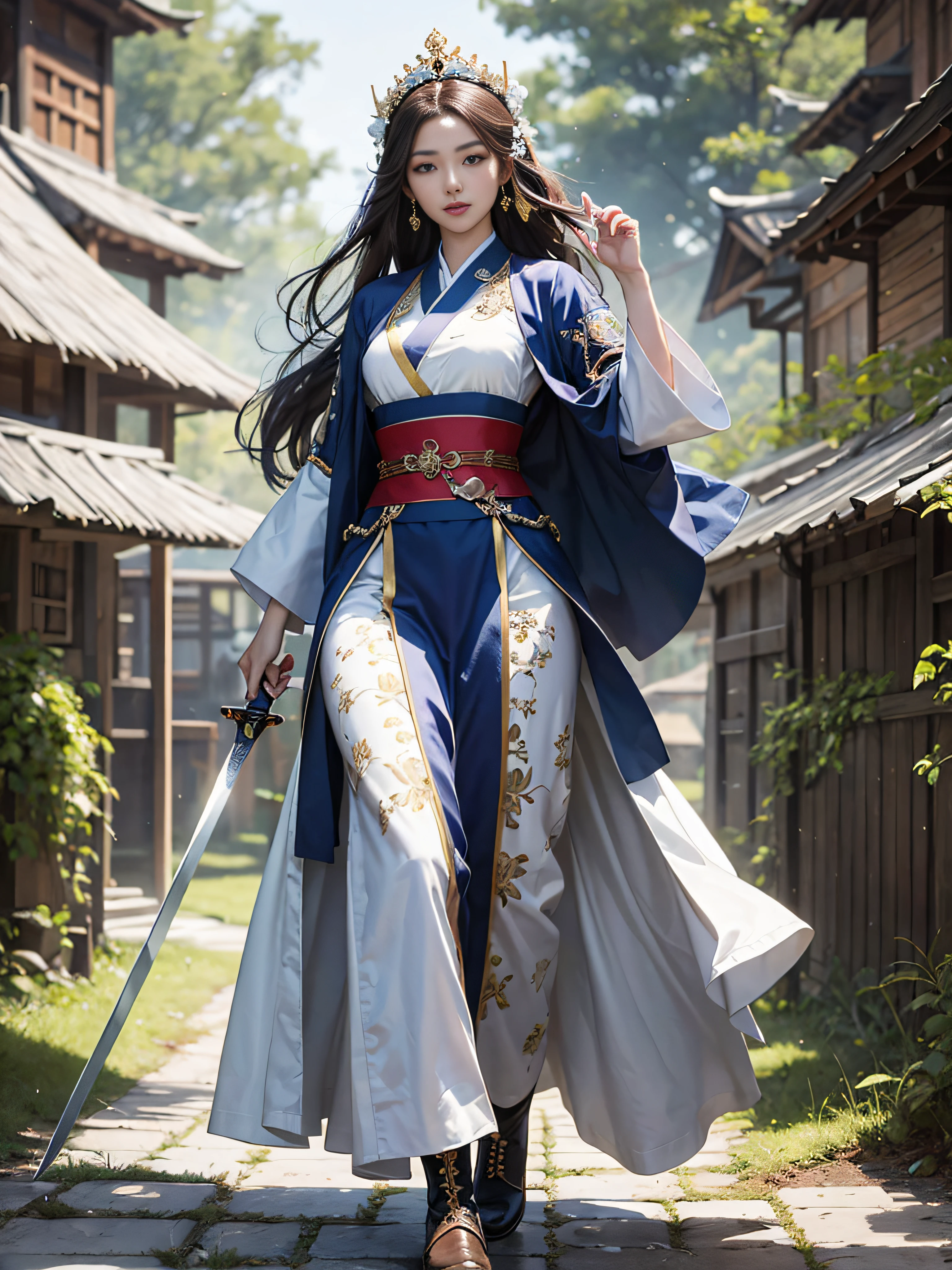 Royal sister,swordsmen,Big sister type,Oriental women,gallant woman,Cold sass,Different styles,,tmasterpiece,A high resolution,,Absolutely beautiful,,(Wide buttock:1.4),(Thick legs:1.4),are standing,exquisitedetails,A high resolution,Wallpapers,1female,独奏,,enchanted、Raised sexy, Rich expressions,ancient wind,Hanfu,,long trousers,Wear boots,embroidery, natural poses,standing on your feet, Fanning,16K,HDR,A high resolution,depth of fields,Bocoon,prime time,Vignette,rainbowing
