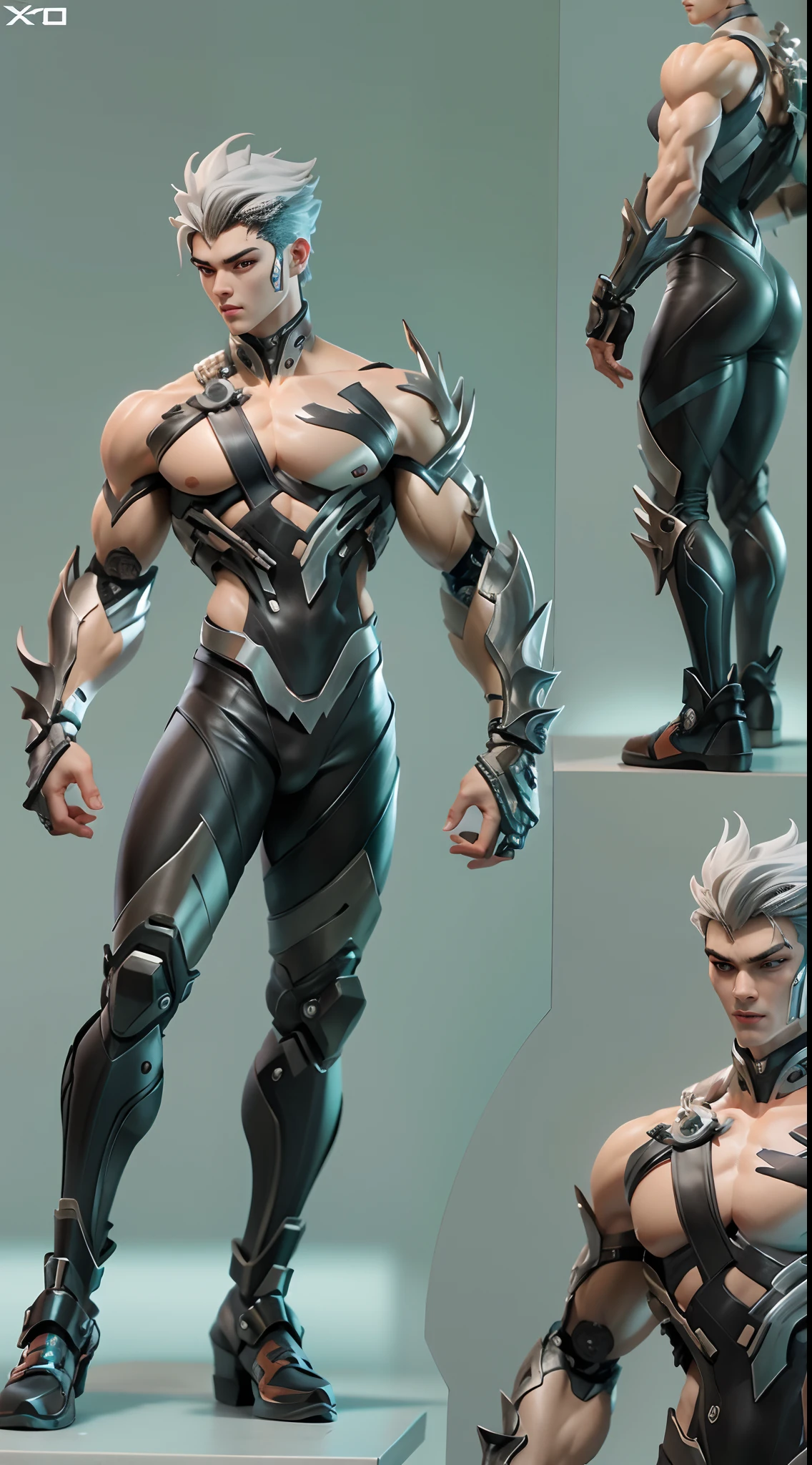 Sculpture design,Figures,GK model,The whole body of the character,Expose muscles,base,Wu Yifan,Handsome cybernetic boy looking at camera lingerie detailed muscular reality masterpiece,musculous