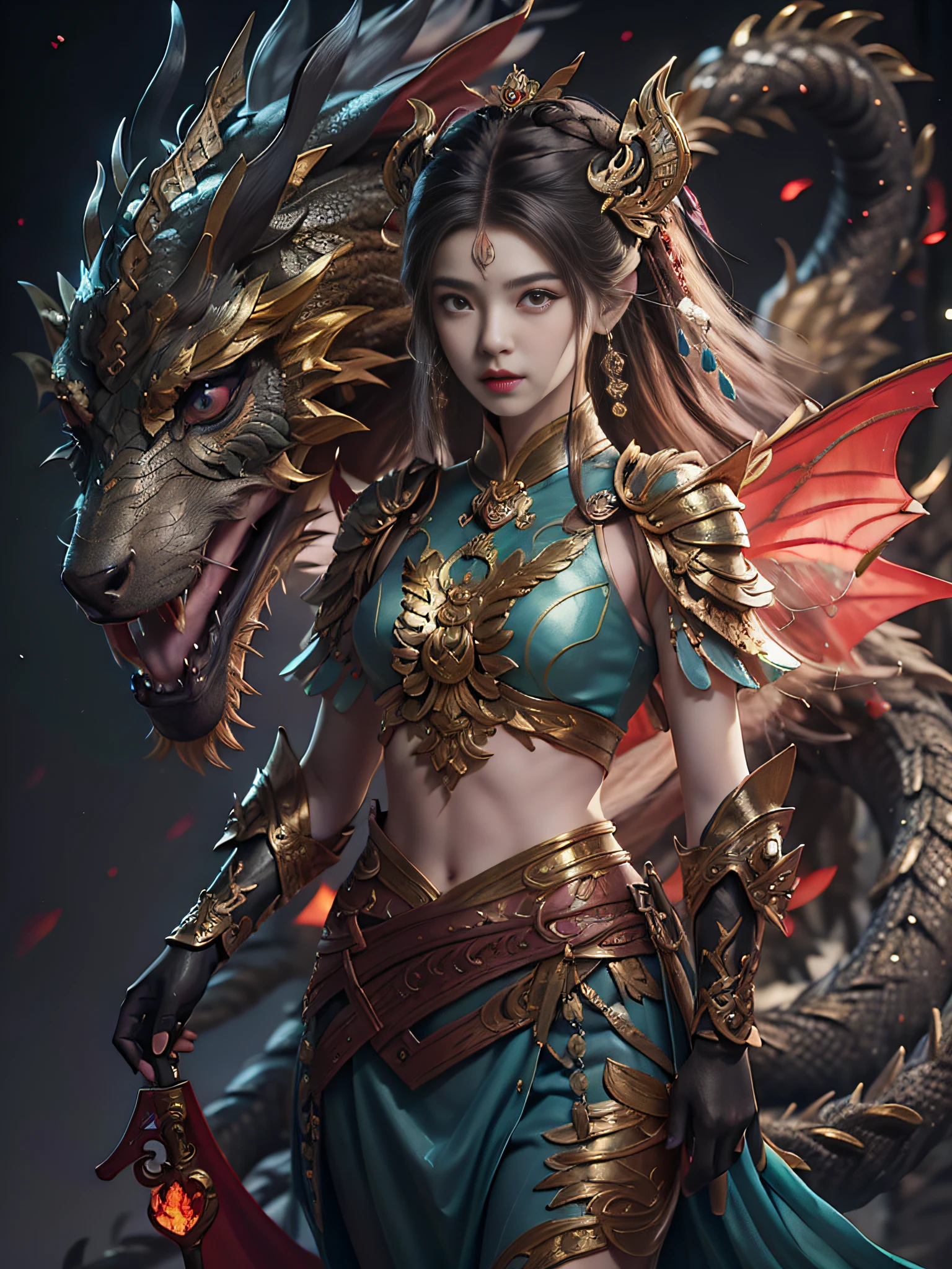 Anime - a style illustration of a woman with a dragon and a sword, the dragon girl portrait, Artgerm and Ruan Jia, Ruan Jia and Artgerm, Dragon girl, Epic fantasy digital art style, 2. 5 D CGI anime fantasy artwork, Detailed digital 2D fantasy art, author：ruanjia、stanely artgerm