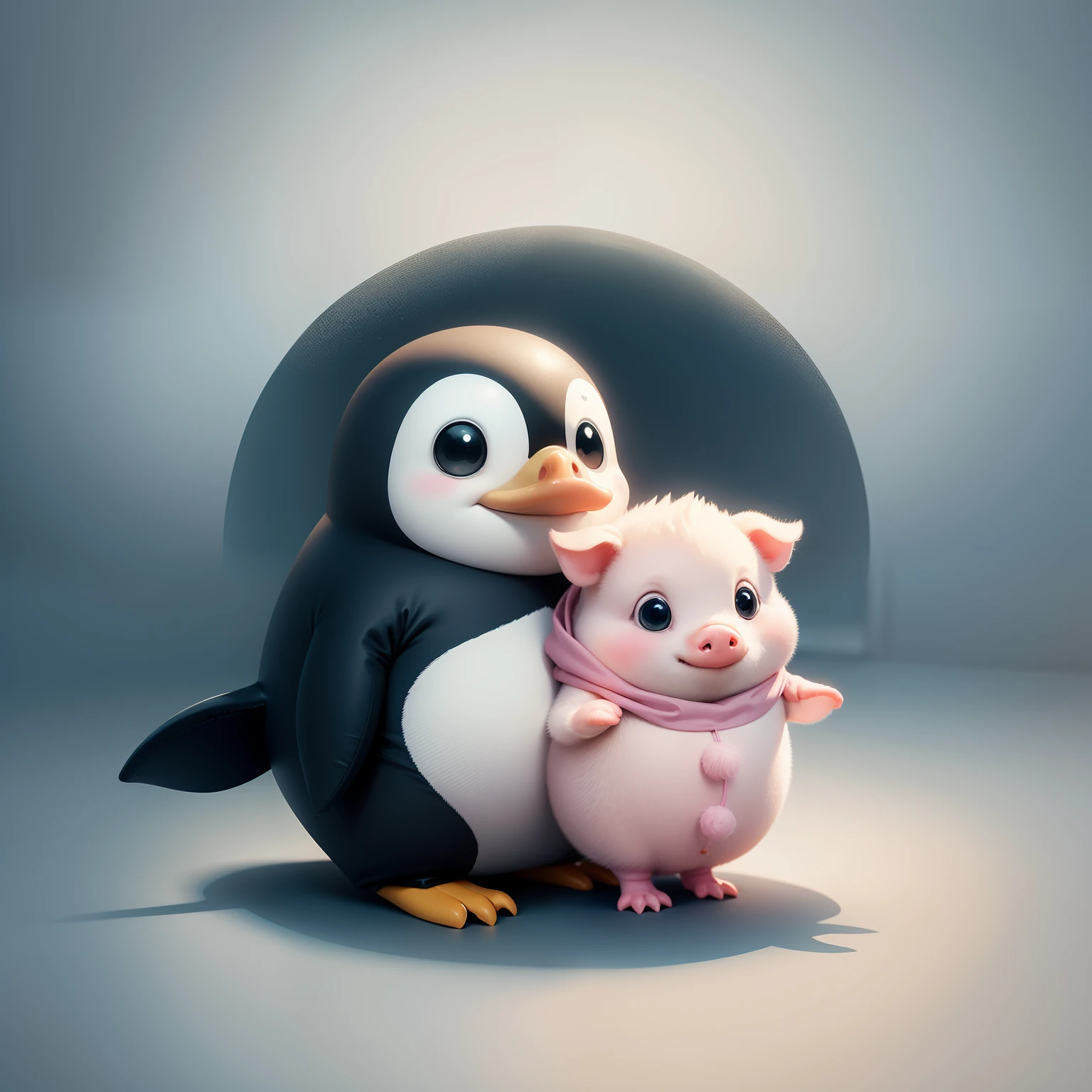 A cute cartoon little penguin and a cute cartoon piglet,Wallpapers