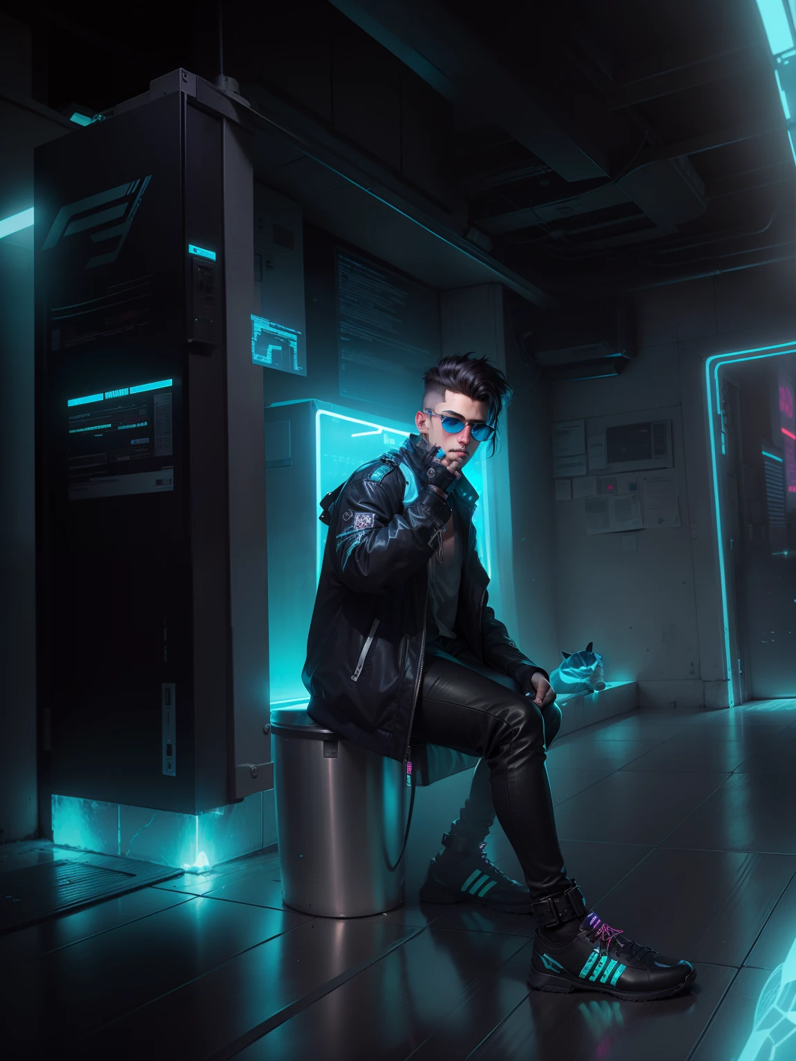 Change background cyberpunk handsome boy ultra realistic with cat --v 4 cool boy