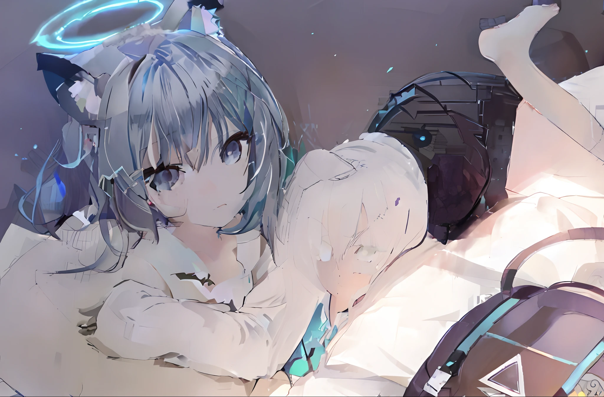 Anime girl lying on bed，Carrying a backpack and a cat, beautiful anime catgirl, cute anime catgirl, nightcore, anime catgirl, Very beautiful anime cat girl, Cute anime girl, style of anime4 K, anime moe art style, anime girl with cat ears, Smooth anime CG art, Beautiful anime girl, 4K anime wallpaper, Cute anime，White panty hose