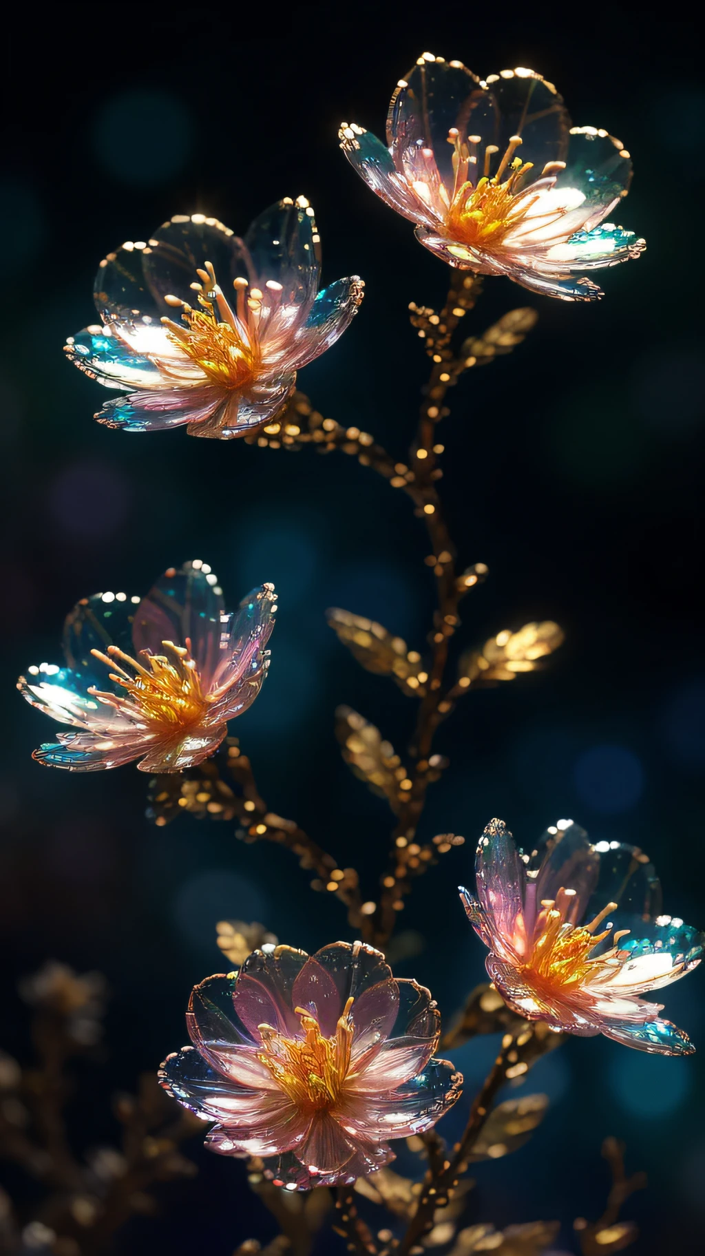 crystal spring blossom,
fantasy, galaxy, transparent,
shimmering, sparkling, splendid, colorful,
magical photography, dramatic lighting, photo realism, ultra-detailed, 4k, Depth of field, High-resolution