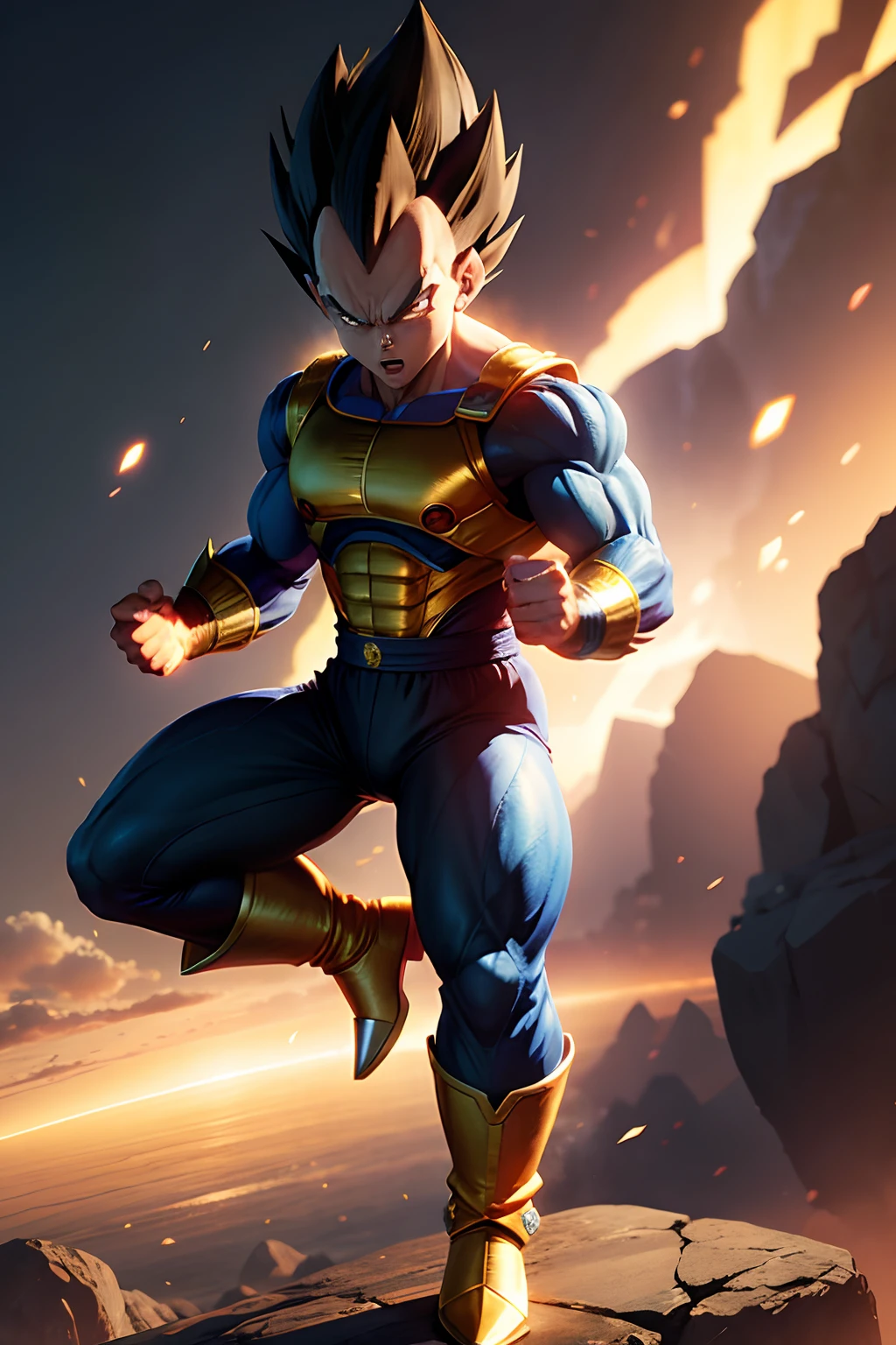 Vegeta, 1man, super saiyan, fighting pose, full body