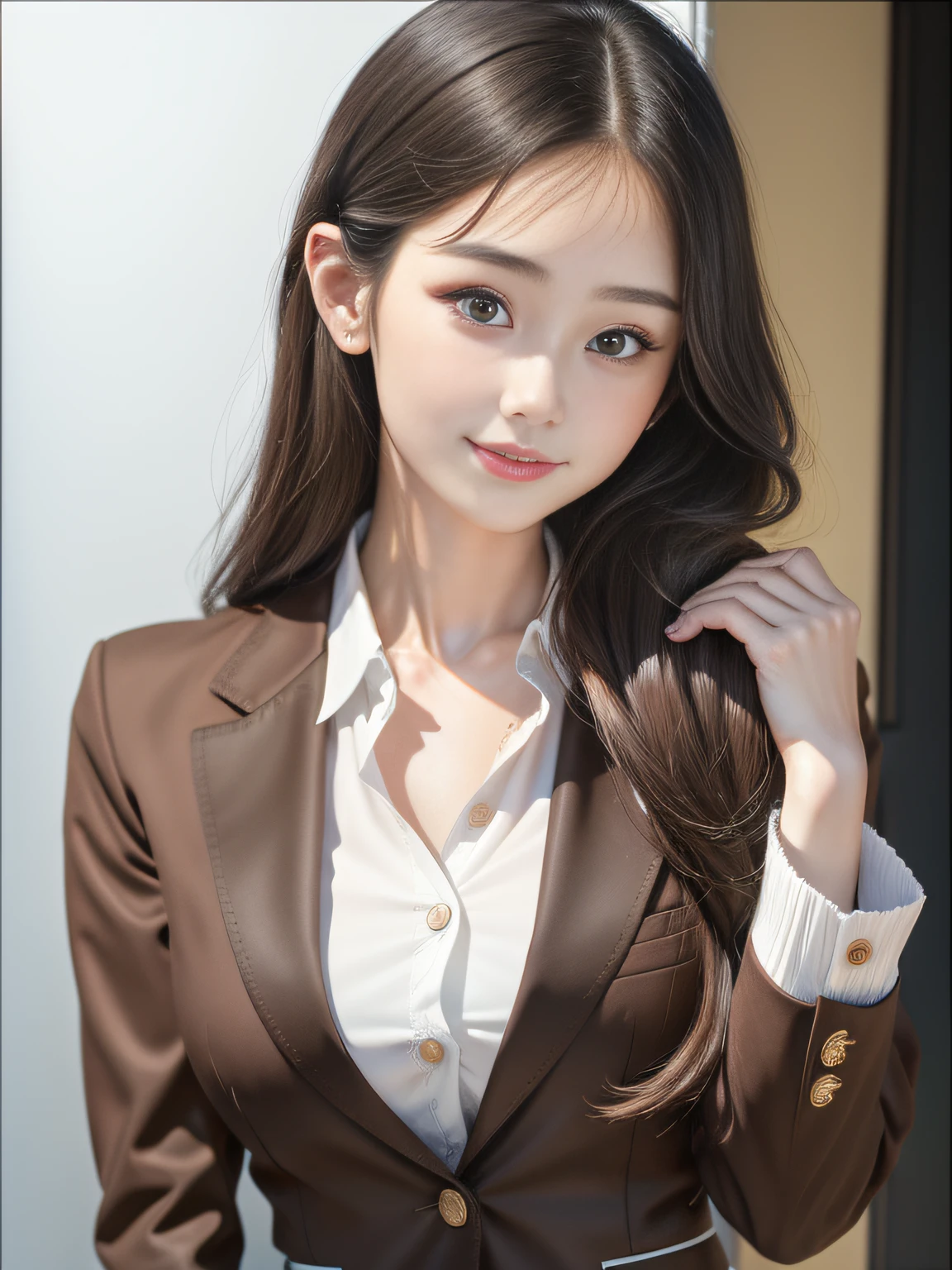 Real, Photo, {Realistic}, {incredibly_absurderes}, Bust, Transparent_Background：2.5, {Girl},ChineseGirl：1.3， Medium hair, Brown hair, Cute face, One third of the side face，Light smile, Beautiful detailed eyes, Brown eyes, Medium breasts, Wear a suit, realisticlying, Masterpiece, Best quality