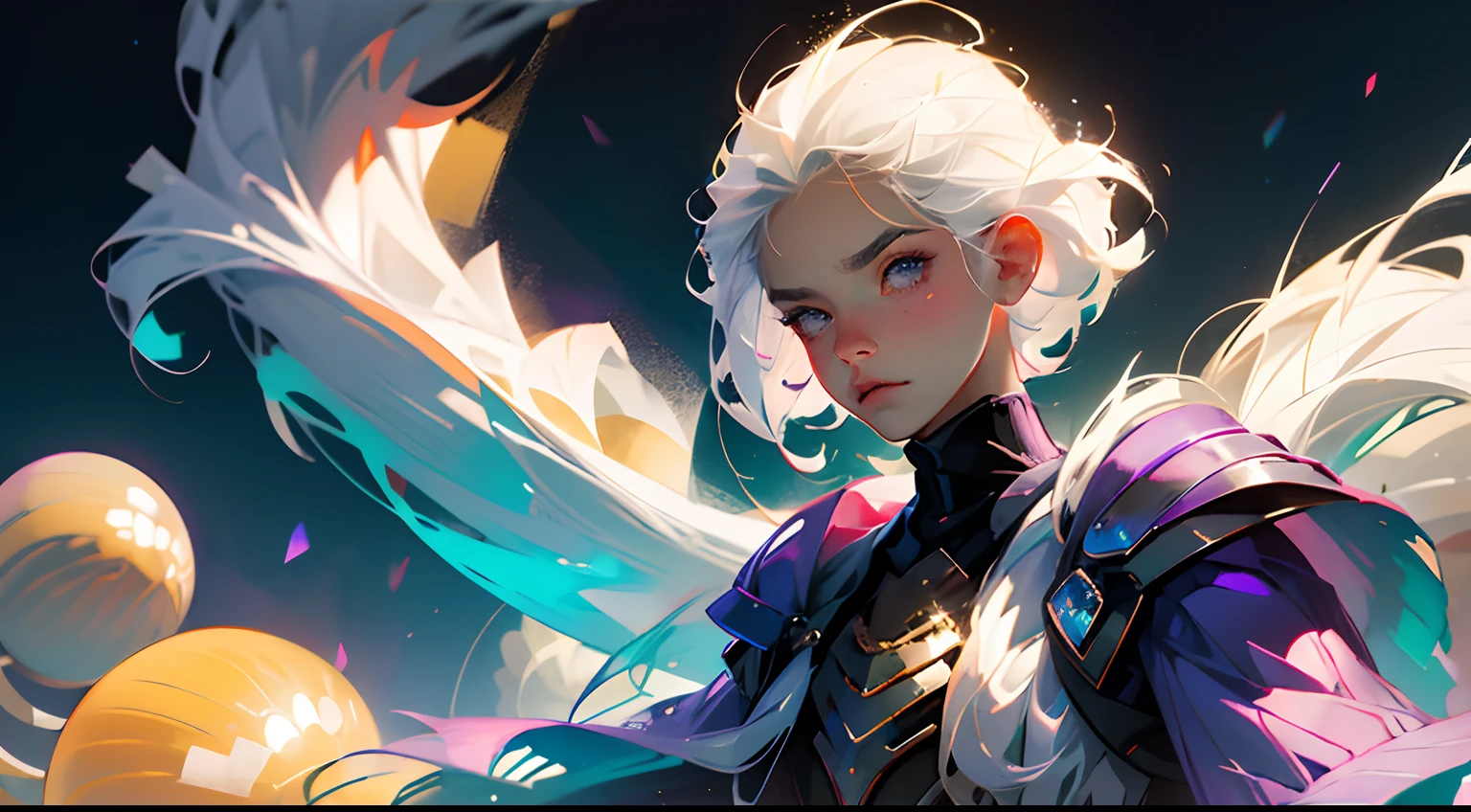 (best qualtiy,tmasterpiece),1kid,lewd poses,Particle,ventania,Eau,Upper body body,gradient backgrounds,looking at viewert,The boy with white hair,milky ways --auto