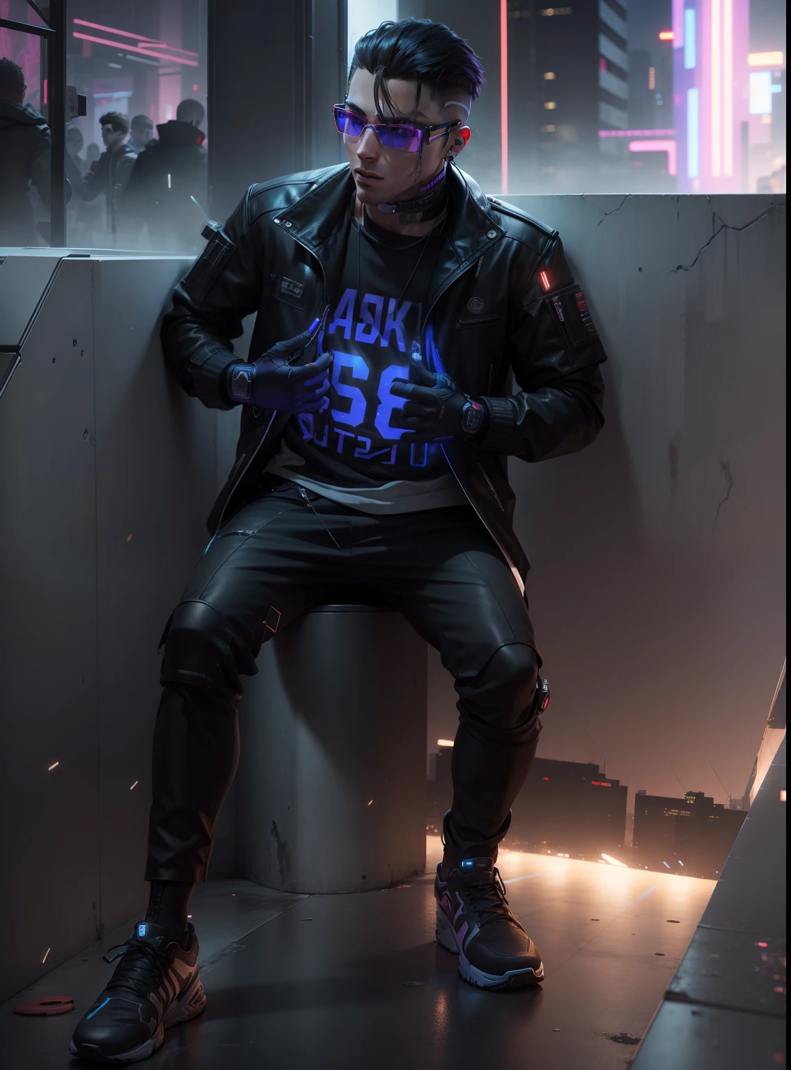Change background cyberpunk handsome boy ultra realistic 8k HD