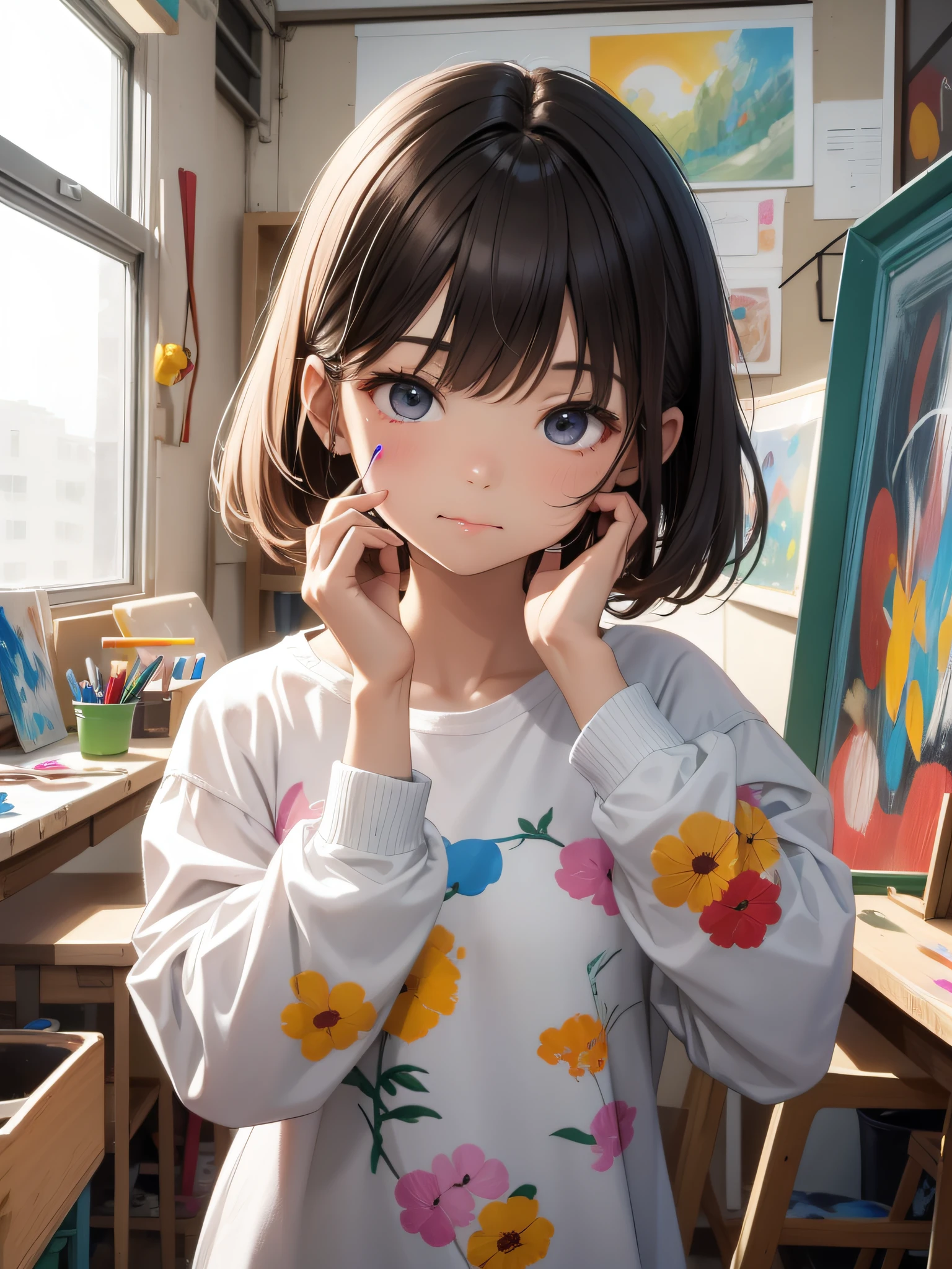 Painting the face with paint、Short stature、Art Room、Artistically、