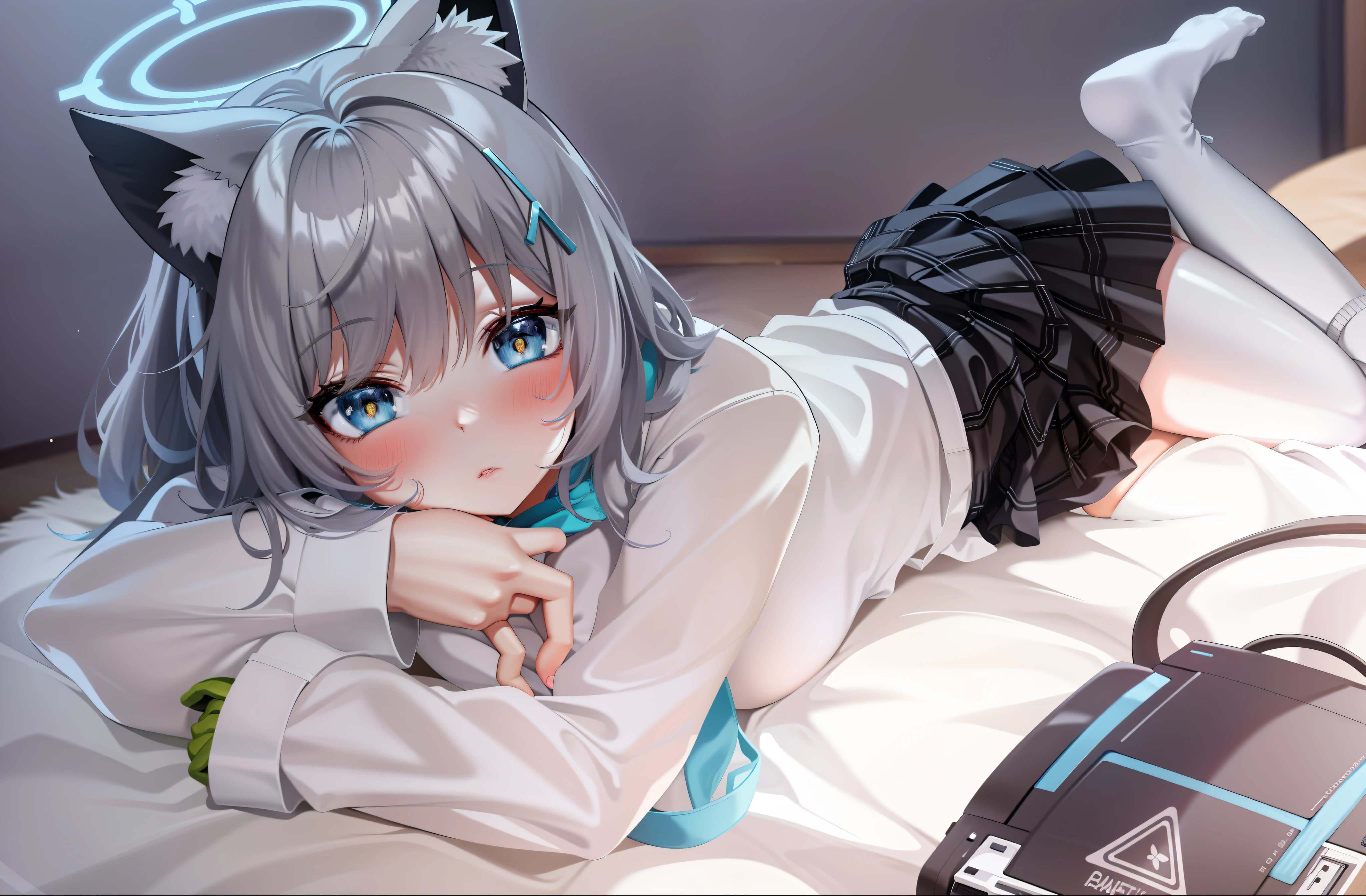 Anime girl lying on bed，Carrying a backpack and a cat, beautiful anime catgirl, cute anime catgirl, nightcore, anime catgirl, Very beautiful anime cat girl, Cute anime girl, style of anime4 K, anime moe art style, anime girl with cat ears, Beautiful anime girl, Smooth anime CG art, 4K anime wallpaper, Cute anime white pantyhose