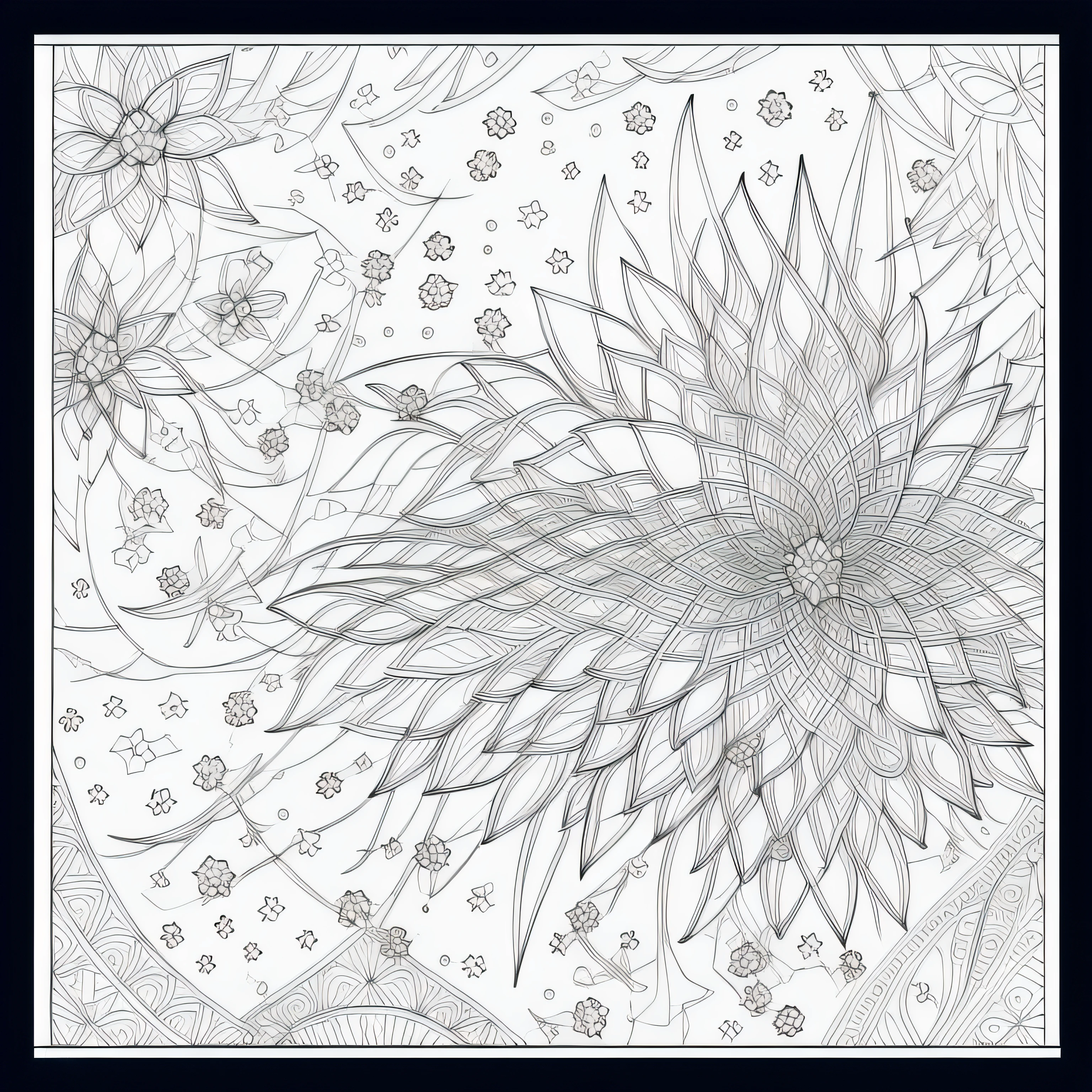 (Monochrome images：1.3)、(Nigella coloring book:1.3)、It features a simple、Draw with outline