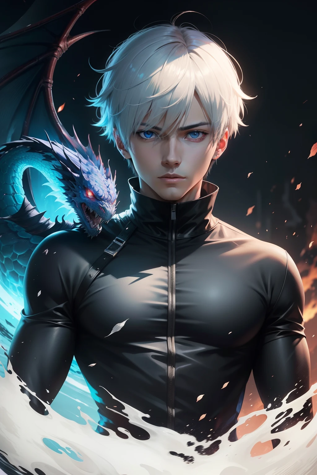 anime com cabelos brancos com heterocromia nos olhos, olho direito azul, olho esquerdo cinza, Holding a dragon, handsome japanese demon boy, kaneki ken, badass anime 8 k, estilo anime 4K, Anime Art Wallpaper 8K, divindade de cabelos brancos, arte de anime digital detalhada, Ken Kaneki, fanart detalhado, Anime Art Wallpaper 4K, Anime Art Wallpaper 4K, estilo anime masculino, 4 k manga wallpaper