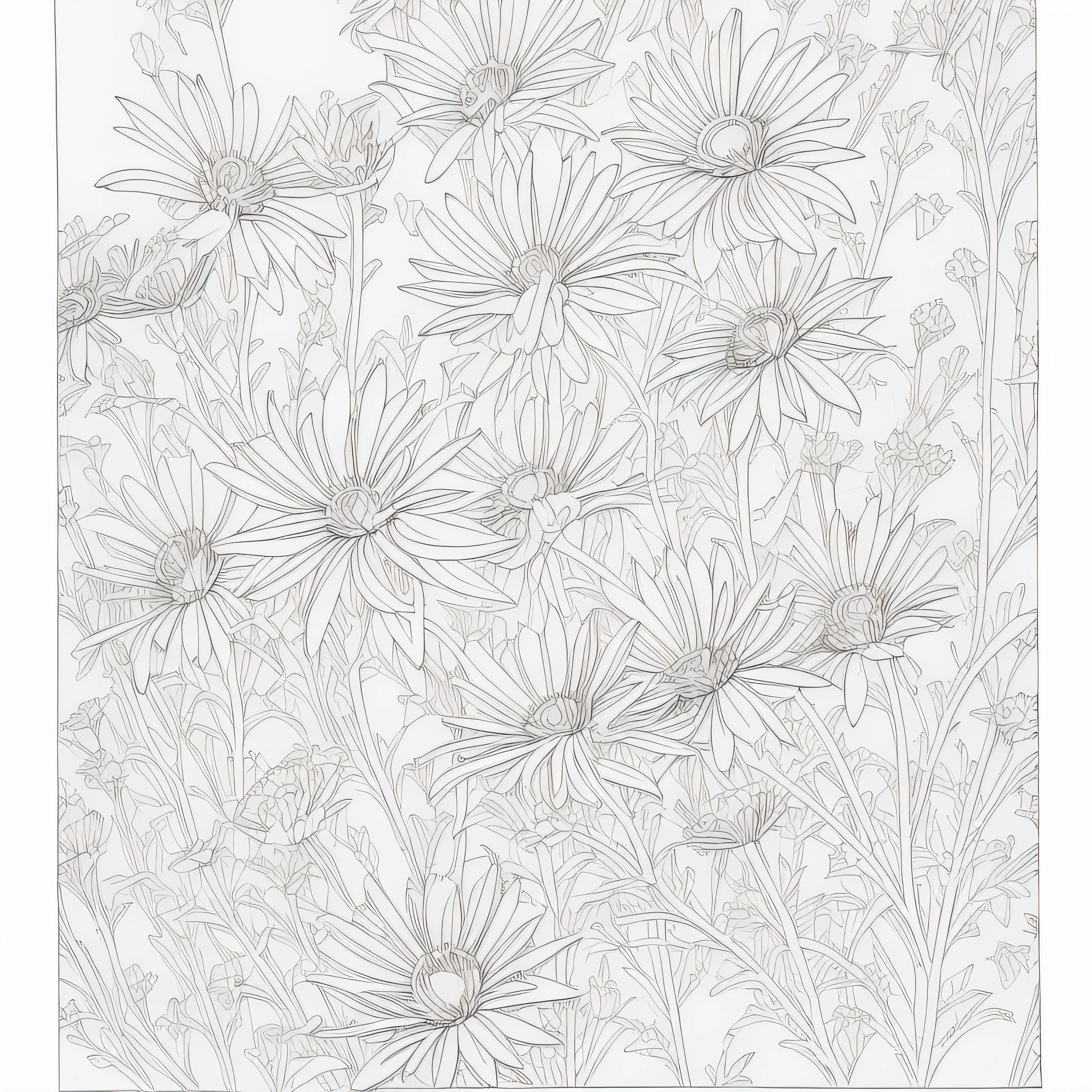 (Monochrome images:1.3)、(Aster Coloring Book:1.3)、It features a simple、Draw with outline