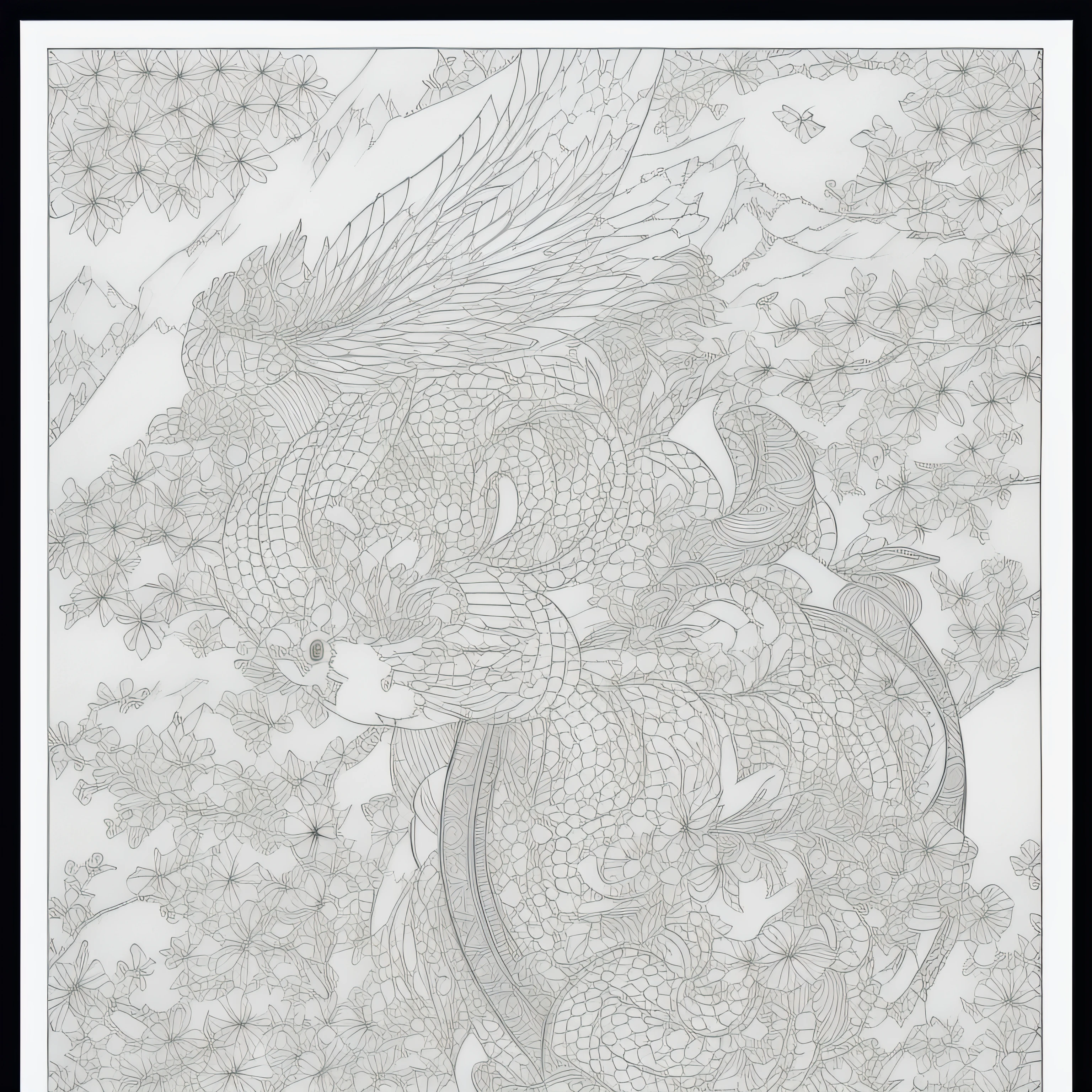 (Monochrome images：1.3)、(Kikyo coloring book:1.3)、It features a simple、Draw with outline