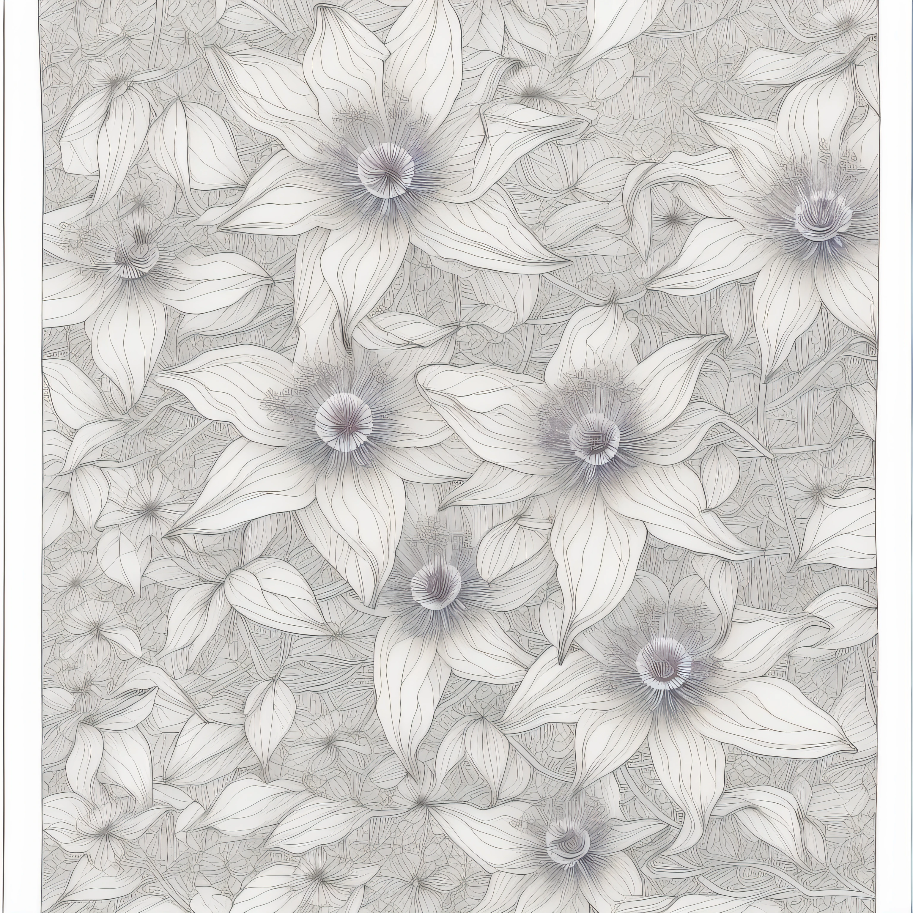 (Monochrome images:1.3)、(Clematis coloring book:1.3)、It features a simple、Draw with outline