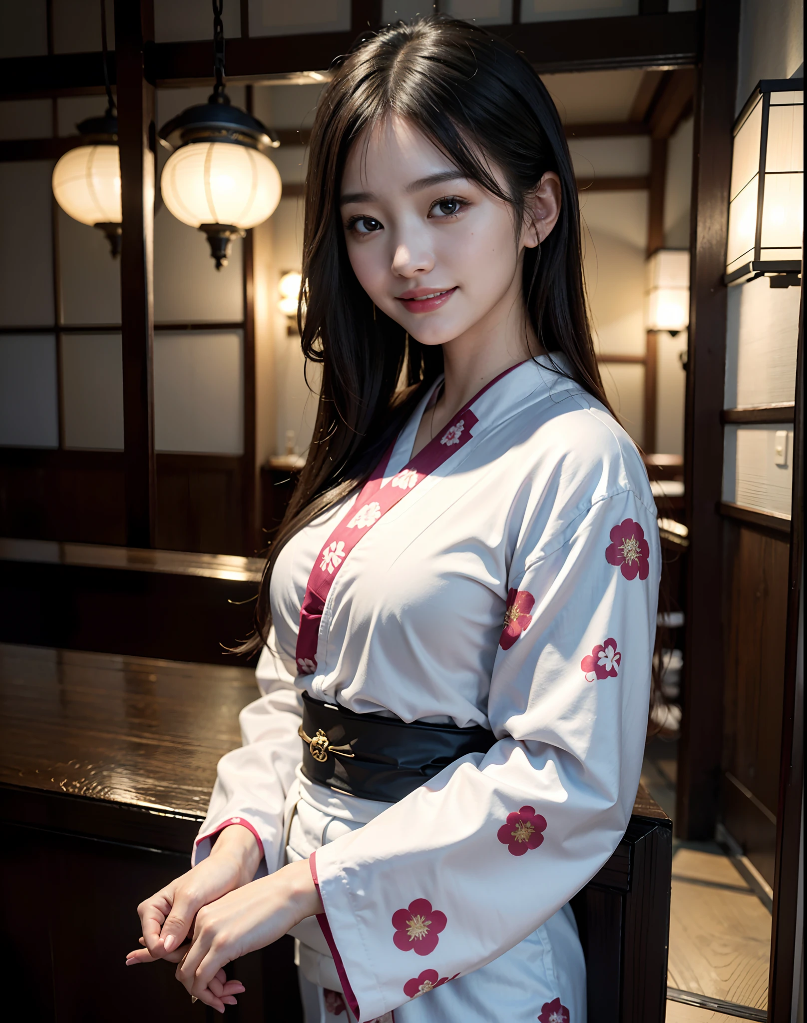 ((top-quality、masterpiece:1.2、8K、portlate、Reality Photography、Beautiful bright dimming))、(((Lovely woman)))、Smooth and perfect body、((Casual Hair、F-cup、Japan kimono))、Asakusa、Thunder Gate、Commemorative photo、(Big smile)、((Puppy eyes))、The whole body is reflected