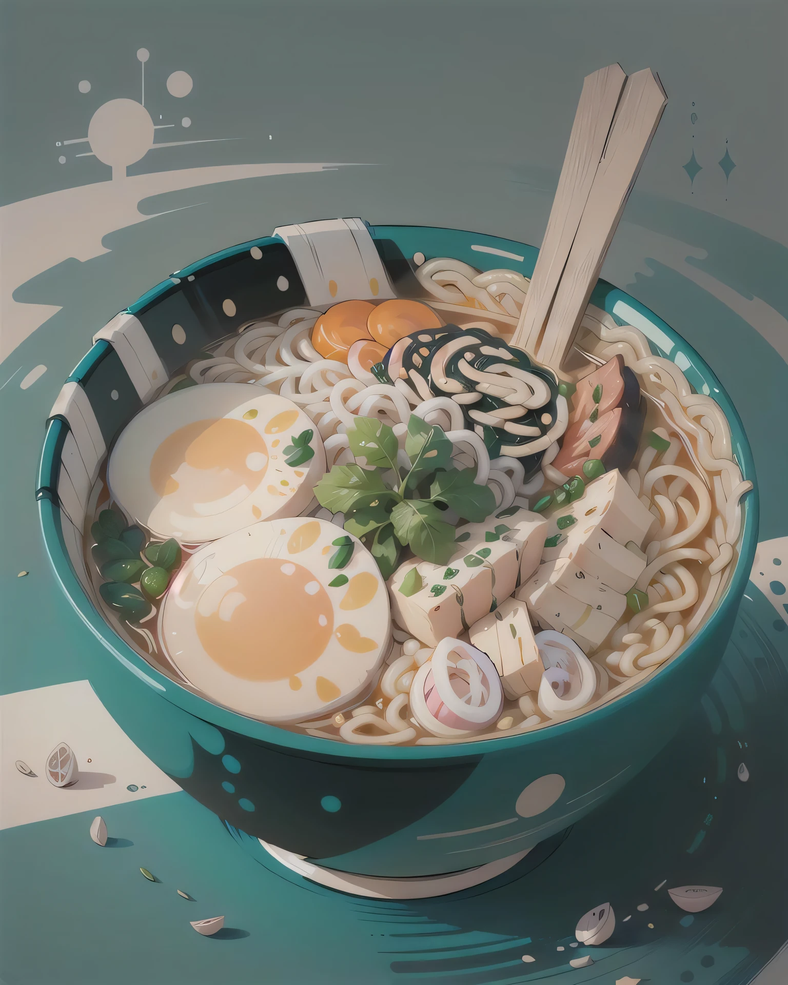 PastelVectorAi, Bowl of ramen, flat vector art, cel shading