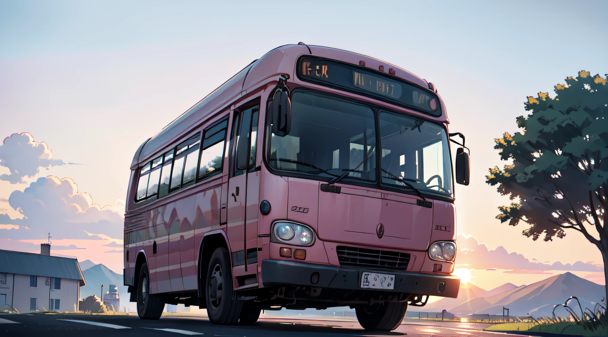 The bus goes west,
The windshield glows pink,
A pink color that can be glimpsed from the metal,
brush the concave sides
Made of blue battered enamel
The bus goes west,
The windshield glows pink,
A pink color that can be glimpsed from the metal,
brush the concave sides
Made of blue battered enamel
The bus is running west. The windshield glows pink, and a pink color that can be glimpsed from the metal. Blue battered enamel brushing the recessed sides.
A bus runs on a country road. There are trees on both sides and the sun is shining. From the window of the bus, you can see the scenery of the countryside and how people live.
The bus has arrived in town. You can see people coming and going. The bus stops at a stop and people get off. The bus starts running again, heading west.
The bus is at dusk. The sun is setting and the sky is pink. The bus runs toward the west while looking at the evening sky.
The bus is night. The stars are shining and the moon is shining. The bus runs toward the west while looking at the night sky.
The bus has arrived at the terminal. people are going down. The bus departs again and travels west.
The bus continues heading west. Forever, forever.
Illustrated detail prompts are:
The bus is old, battered, and the paint is peeling off.
The windshield glows pink.
Metal is rusty.
The recessed sides are painted with blue battered enamel.
The scenery of the countryside can be seen from the window of the bus running on the country road.
From the window of the bus arriving in town, you can see people coming and going.
You can see the twilight sky from the window of the bus at dusk.
At night, the stars shine and the moon shines through the window of the bus.
From the window of the bus arriving at the terminal, you can see people getting off.
Please refer to these prompts and draw the illustration freely.