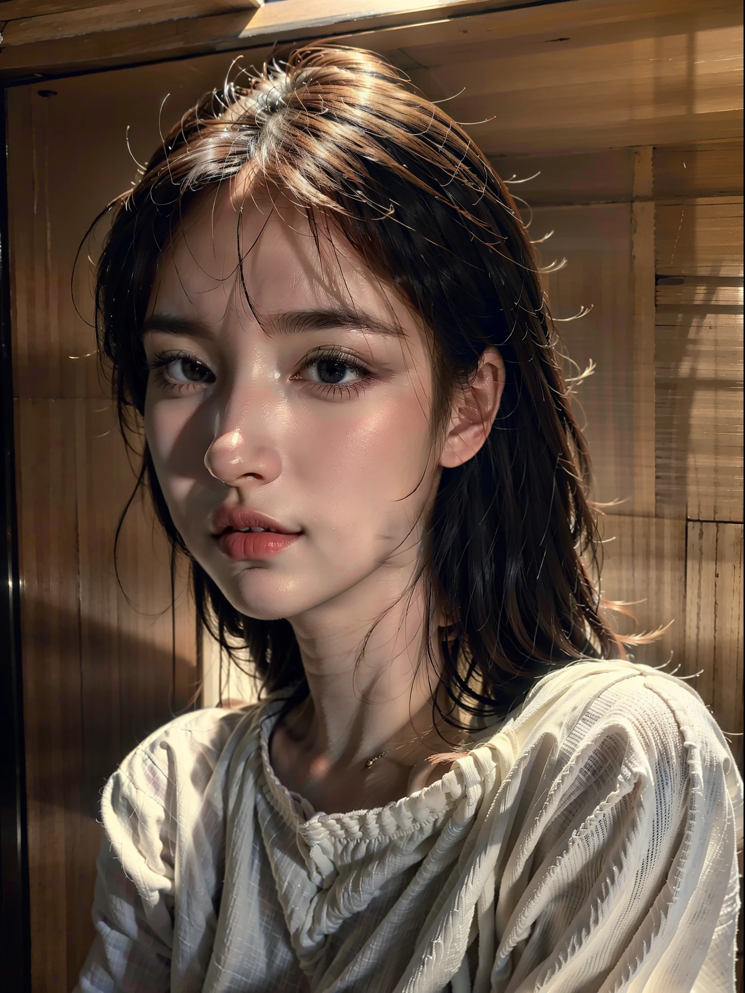 (photorealistic:1.4), (best quality:1.0), (ultra highres:1.0), 8k, RAW photo, (masterpiece:0.2), portrait, face, Beautiful and cute woman with white and smooth skin, Red cheeks