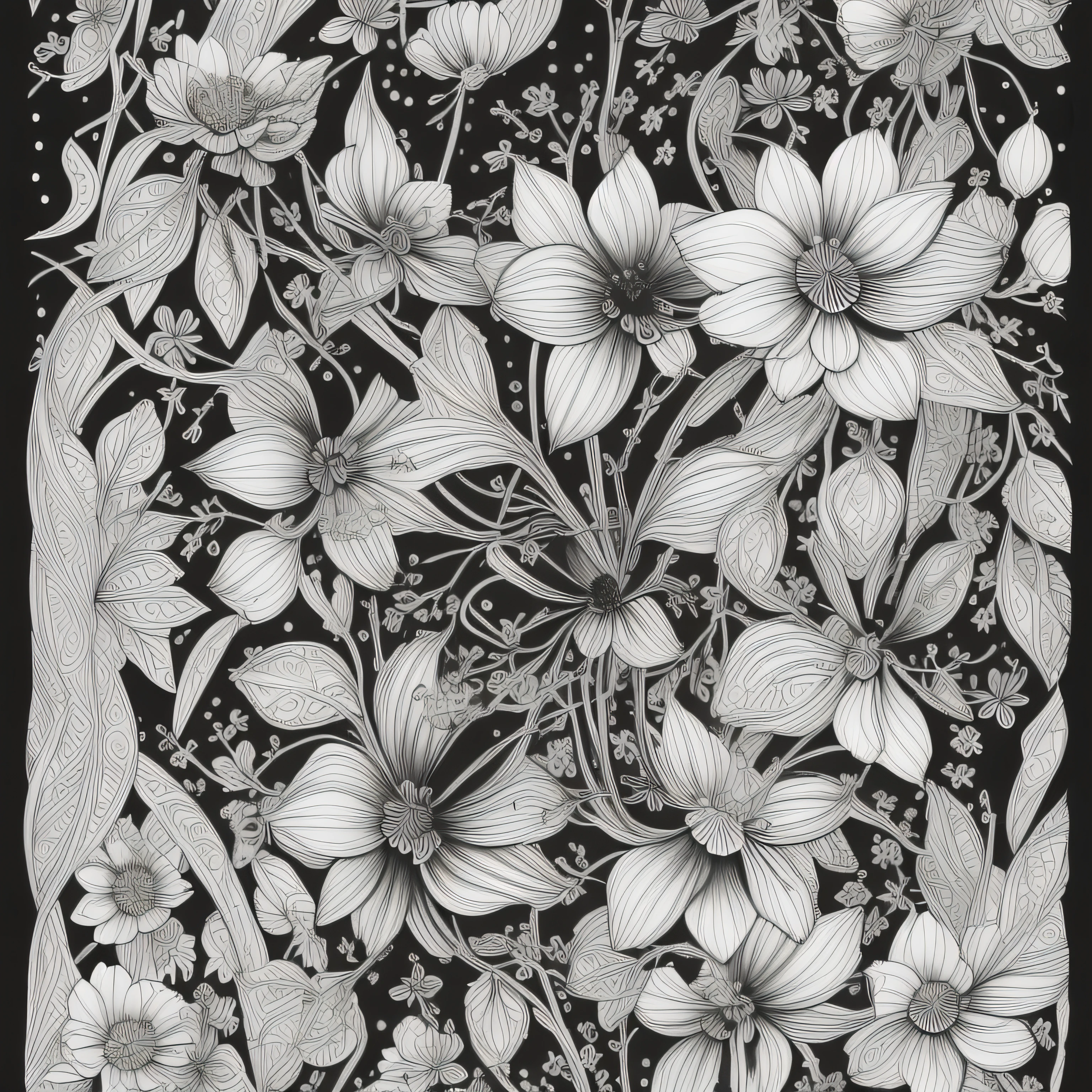 (Monochrome images:1.3)、(Chocolate Cosmos Coloring Book:1.3)、It features a simple、Draw with outline