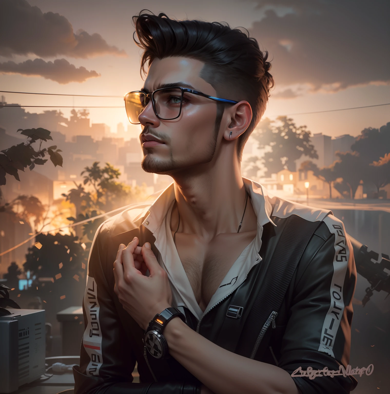 Change background cyberpunk handsome boy  realistic full HD