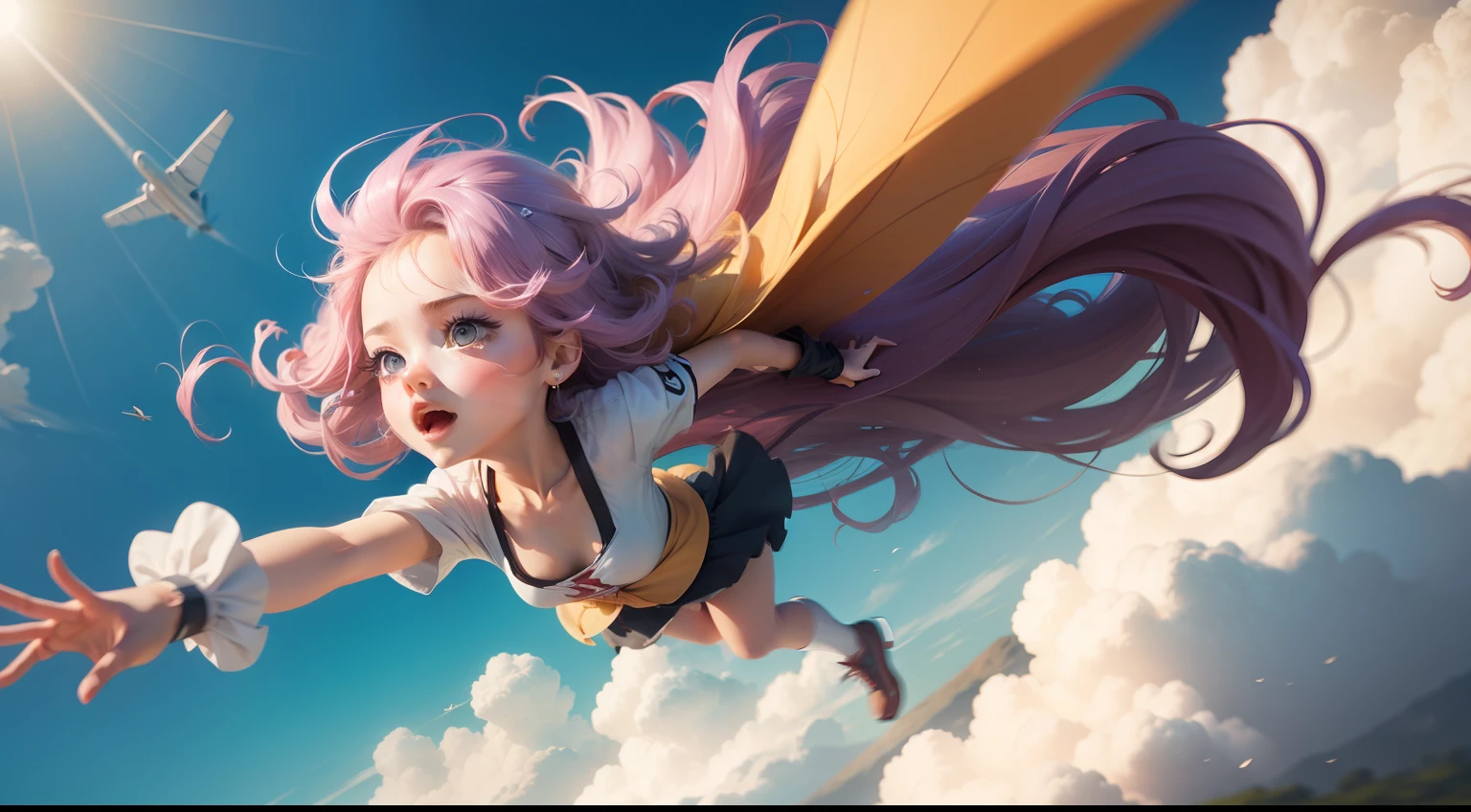 Cartoon girl, flying hair,