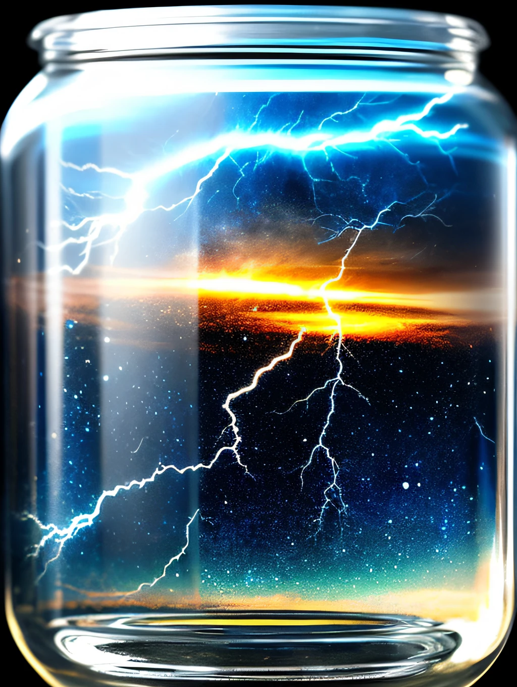 An entire universe contained inside of a glass jar, super realistic, hyper detailed, dramatic lightning, 4k