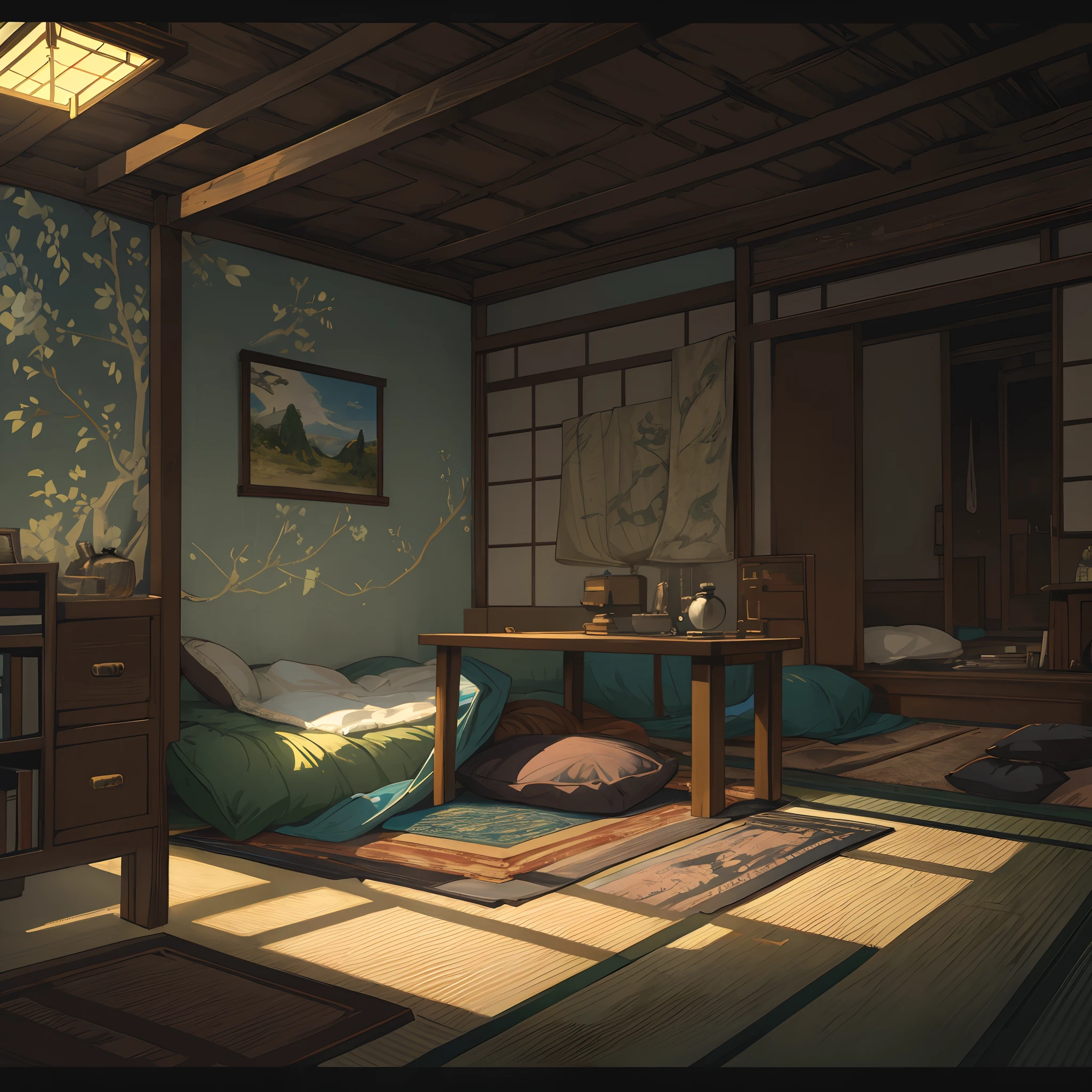 top quality, best quality, High-quality illustrations, masterpiece, super high resolution, detailed background, The deep silence of the night, the spacious hall of a weathered Japanese house, the darkness, the faintly lit old kotatsu, peeling wallpaper, deteriorated furniture, windows, swaying curtains, moonlight, eerie light and shadows, worn-out carpet, rusted clock, ancient books, aged shoji screens, footprints on the floor, the enigmatic presence, 6+boys, 6+girls, absurdres(highly detailed beautiful face and eyes)perfect anatomy, expression, good lighting, cinematic shadow(kemono, furry anthro)assorted poses, dynamic angle,