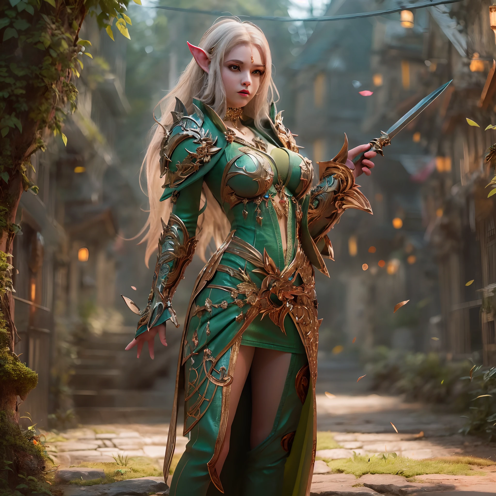 high details, best quality, 8k, [ultra detailed], masterpiece, best quality, (extremely detailed), dynamic angle, ultra wide shot, photorealistic, fantasy art, dnd art, rpg art, realistic art, a wide angle picture of an epic female elf, full body, [[anatomically correct]] full body (intricate details, Masterpiece, best quality: 1.6) casting a spell (intricate details, Masterpiece, best quality: 1.5), casting an epic spell, [colorful magical sigils in the air],[ colorful arcane markings floating] (intricate details, Masterpiece, best quality: 1.6) holding a [sword] (intricate details, Masterpiece, best quality: 1.6) holding a [sword glowing in red light] (intricate details, Masterpiece, best quality: 1.6). in fantasy urban street ( (intricate details, Masterpiece, best quality: 1.6), a female, beautiful epic female elf, wearing elven leather armor (intricate details, Masterpiece, best quality: 1.3), high heeled leather boots, ultra detailed face (intricate details, Masterpiece, best quality: 1.6), small pointed ears, thick hair, long hair, dynamic hair, fair skin intense eyes, fantasy city background (intricate details, Masterpiece, best quality: 1.6), sun light, backlight, depth of field (intricate details, Masterpiece, best quality: 1.3), high details, best quality, highres, ultra wide angle