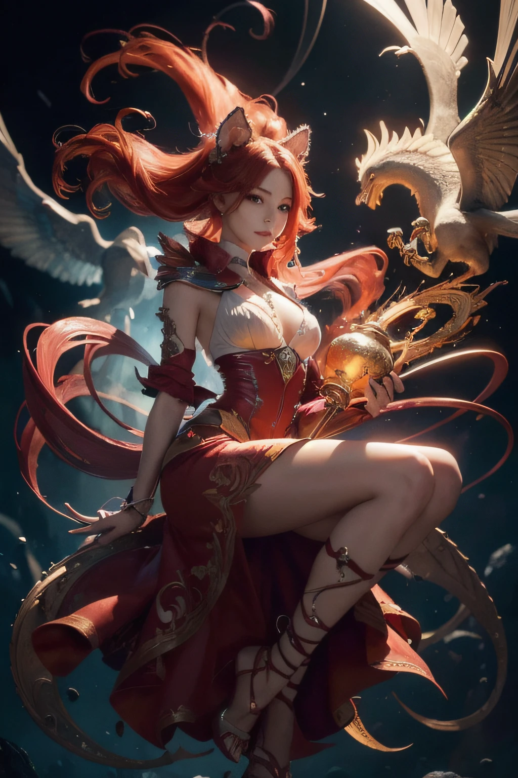 Neat face、nice nose,Nice mouth,complex 3d render ultra detailed,(1womanl:1.1),sea of clouds、the morning sun、Red and yellow、Splash Art、Lightning,[(Art by Android Jones:1.2)]、Unity 8K Official Art、ultra-detailliert、Beautifully Aesthetic、​masterpiece、top-quality、ighly detailed、Most Beautiful Form of Chaos、elegent、vivd colour、barroco、Complex pattern、Fractorism、Double helix、Movie stills、Photorealsitic、Vivid Color,gusty、Terrible、