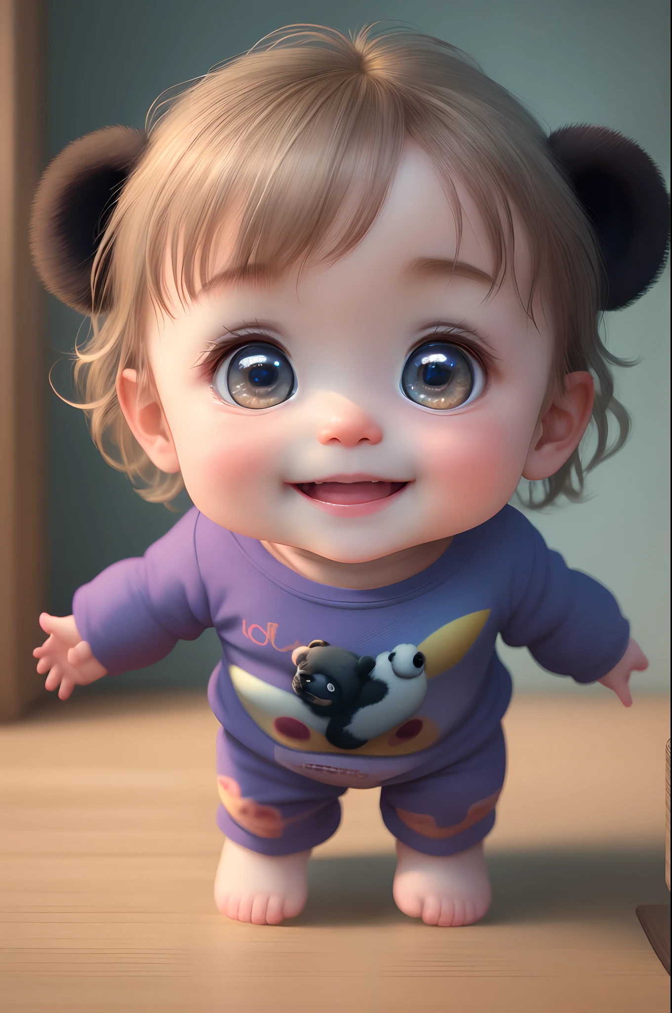 (masterpiece), (best quality), (ultra-detailed), (full body:1.2), Super cute, Baby, Pixar, Baby panda in pajamas, Big bright eyes, Fluffy, Smile, Delicate and fine, Fairy tales, Incredibly high detailed, Pixar style, Bright color palette, Natural light, Simple background with pure color, Octane render, Trending on Artstation, Gorgeous, Ultra wide angle, 8k, HD, Realistic