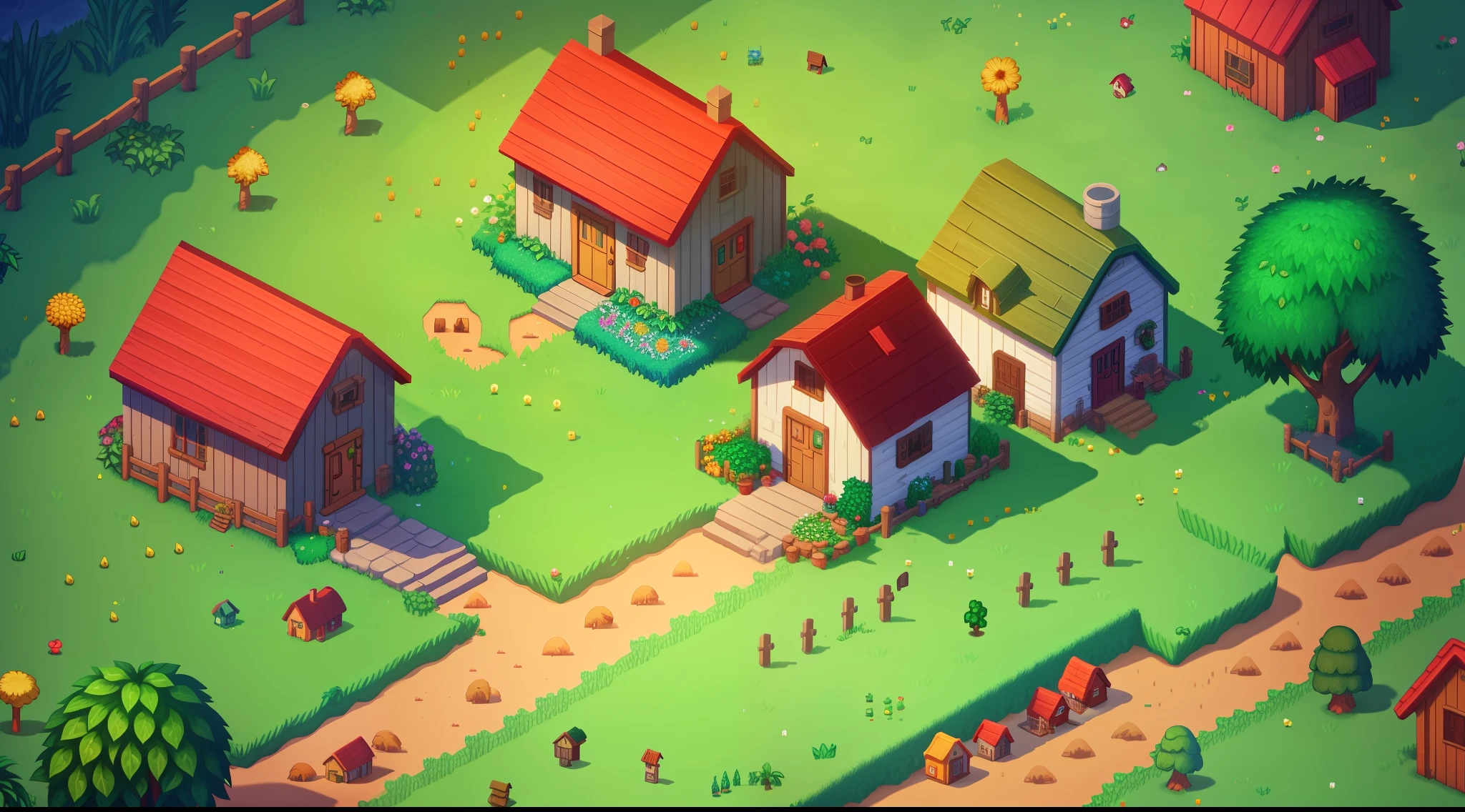 Stardew Valley style,rios,farm house,Low-saturation colors,Resolution 1920*1080,