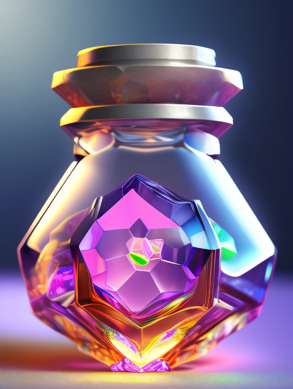 crystal glass potion with cyan liquid on dark background, item in brawl stars style