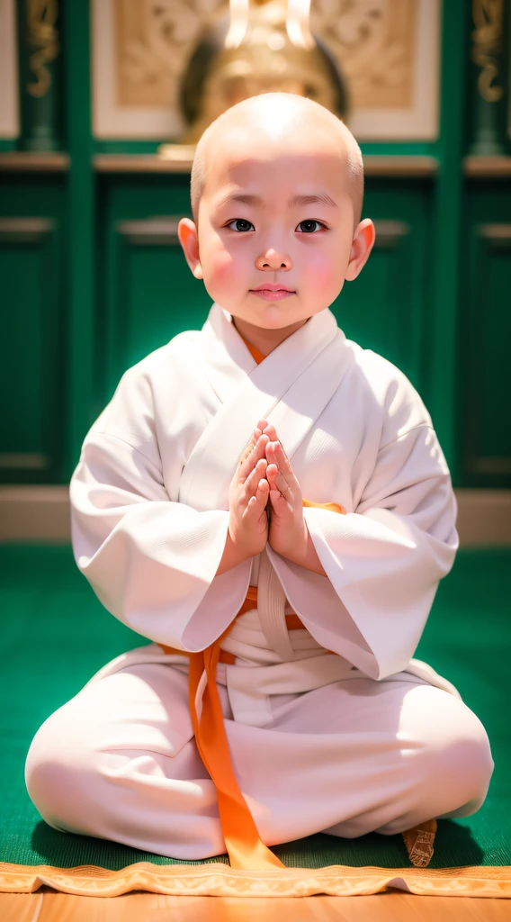 Arad sitting on carpet,Wearing a white robe and an orange tie, wearing long white togas, wearing white robes with, litt wearing nun outfit, dressed in simple robes, white daoist robes, wearing white robes with!, Wearing a white robe, dressed in simple robes, monk clothes, wearing white robes with, religious robes, blessing hand, taoist robe