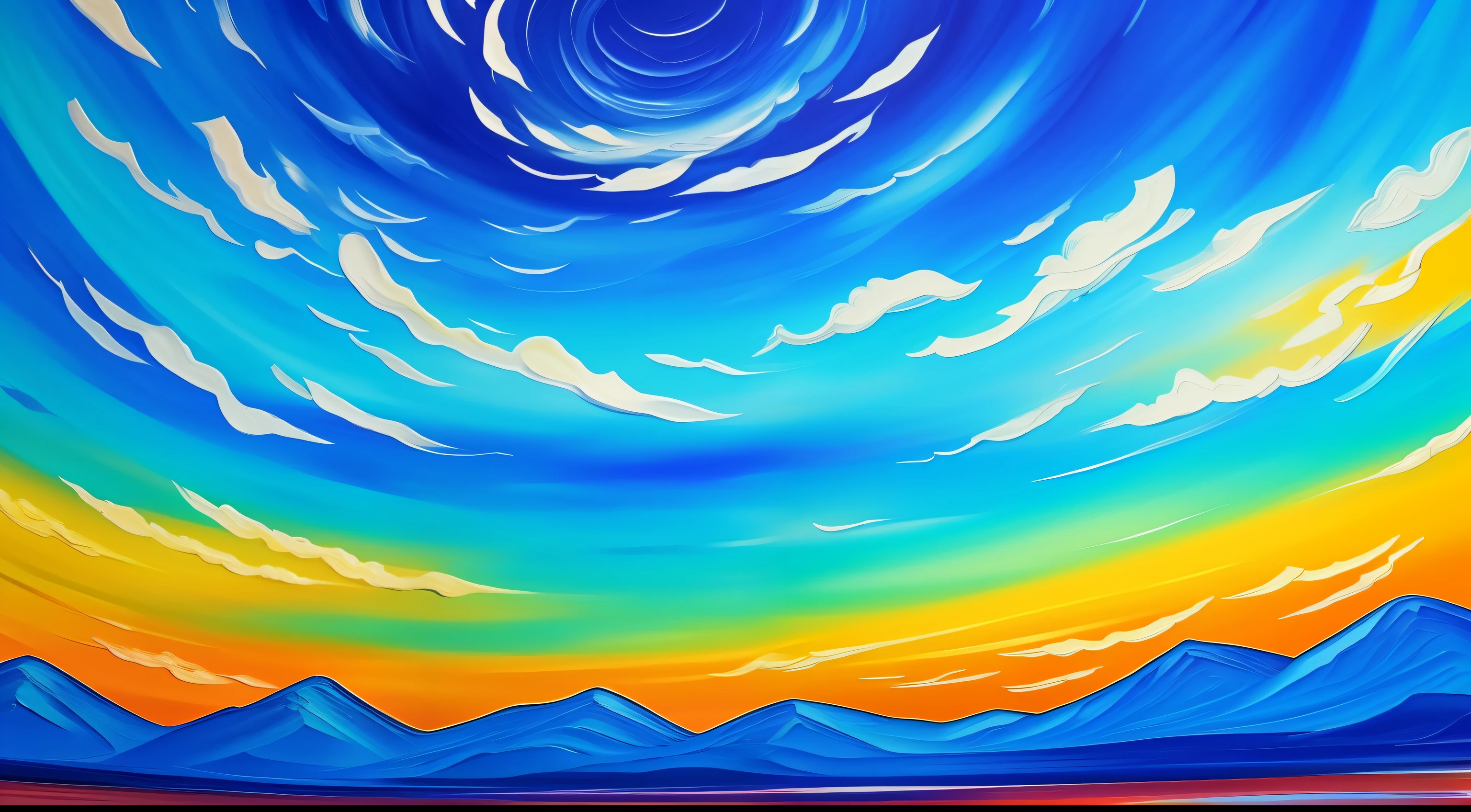 Create a sky painting,Reference to Van Gogh's paintings,Painted in an abstract style,Add shiny elements,Created with tranquil blue as the color tone. The picture should be fine