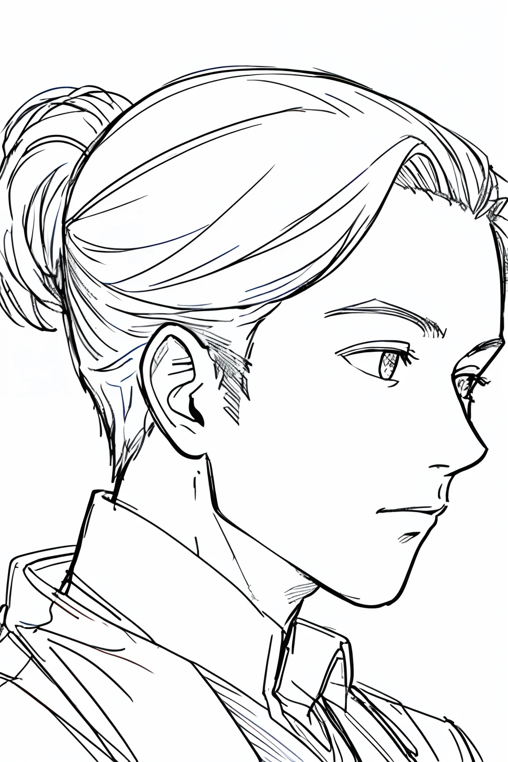 masterpiece, acura, 1man, solo, mesy hair, profile close-up, line drawing background, white background, monochrome, line drawing, ((sketch))