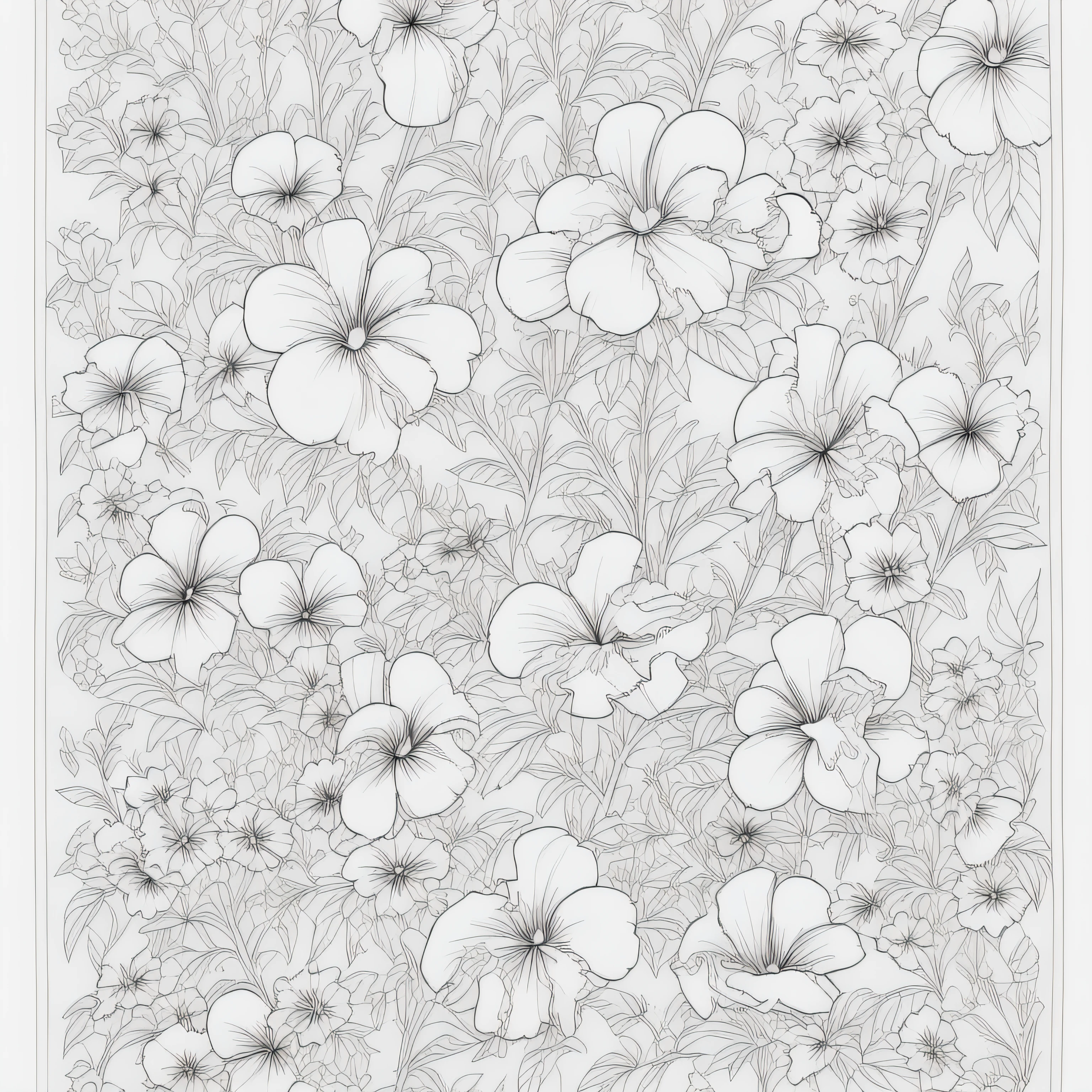 (Monochrome images:1.3)、(Petunia Coloring Book:1.3)、It features a simple、Draw with outline